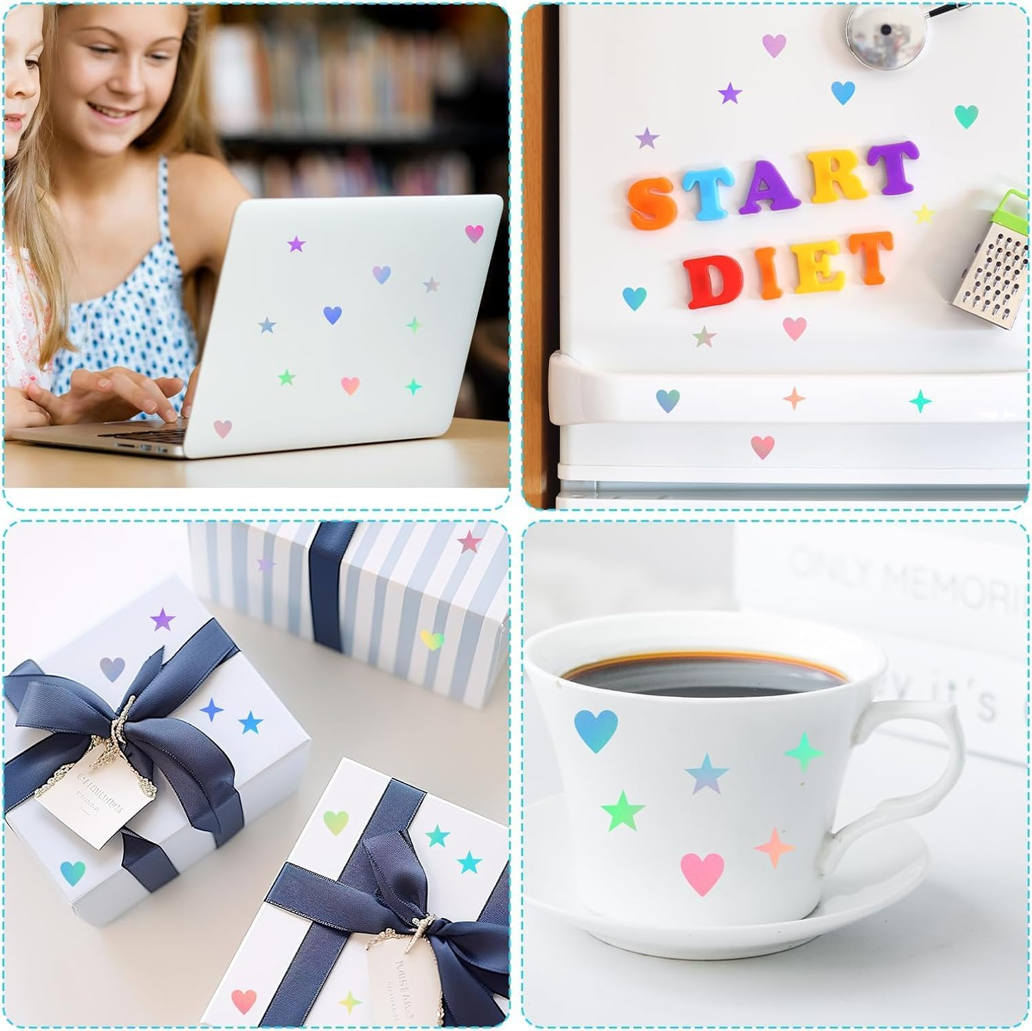 Mini Star Heart Cross Holographic Sticker, 1800Pcs Mini Star Heart Holographic Stickers,Small Stars Stickers Cute Stickers Mini Watercolor Stickers,Self-Adhesive Mini Holographic Sticker for Reward image number 4
