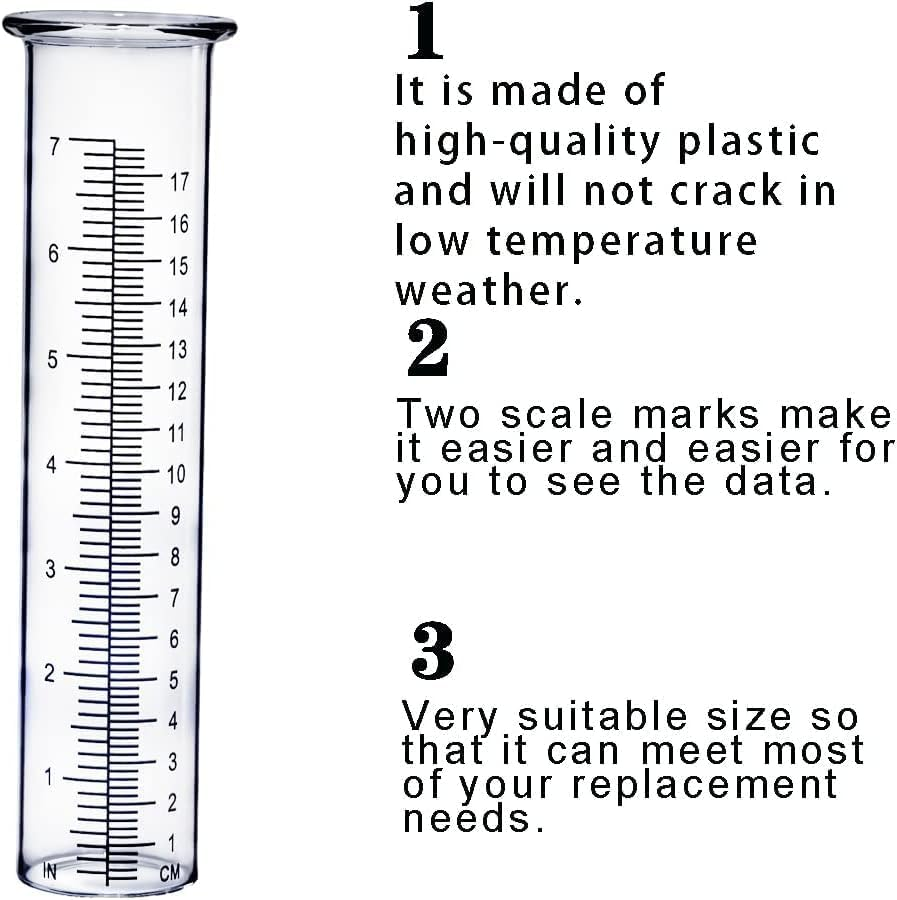 Rain Gauge Replacement Tube,5'' Capacity Rain Gauge &mdash; Measuring Tool & Plastic Measuring Cup, Compatible with Standard Rain Gauge for Yard & Garden(2 Pcs), Haheihei image number 1