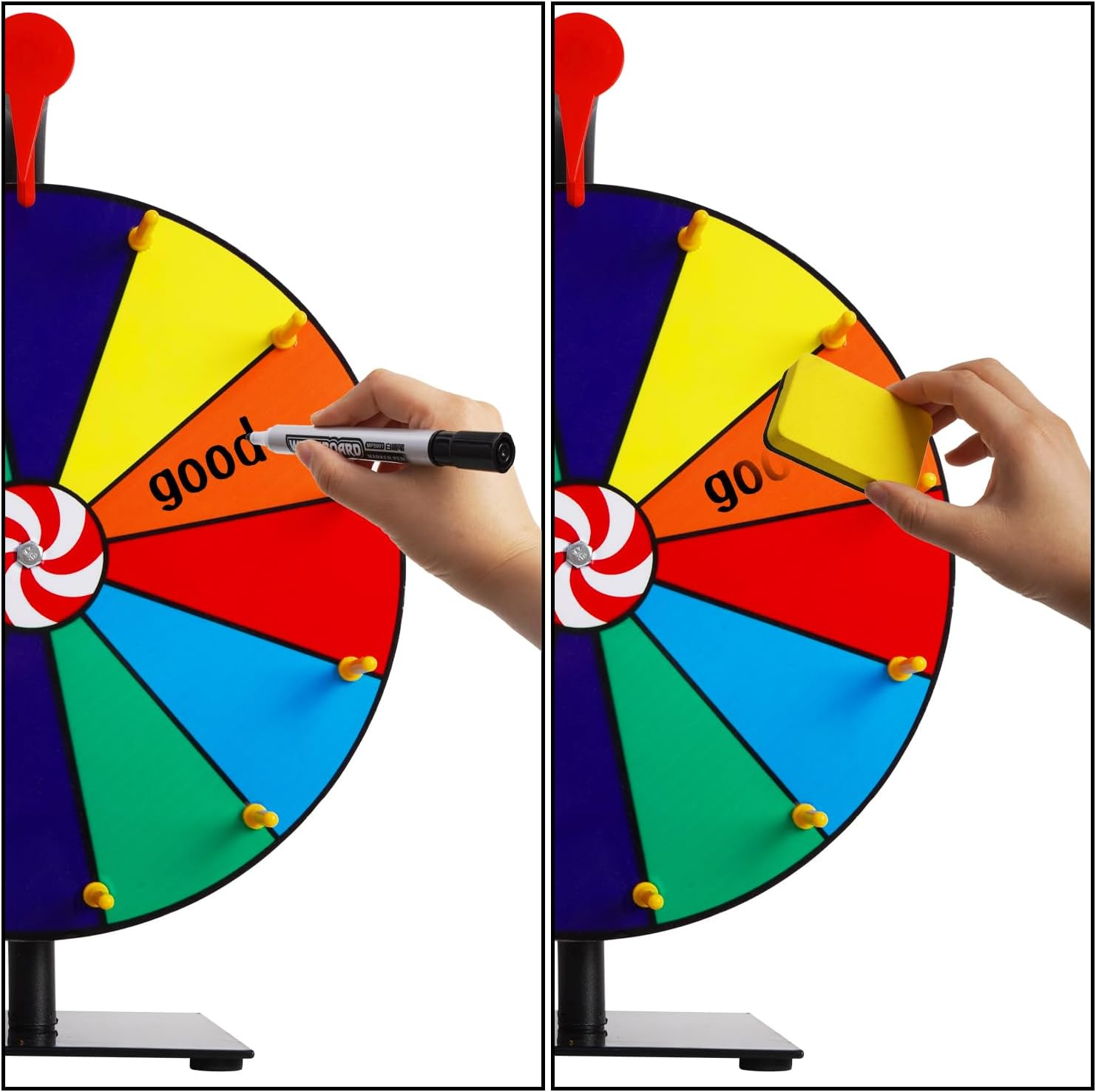 Lehom 12" Tabletop Spinning Prize Wheel, 12 Slots Color Tabletop Roulette Spinner Wheel, Casino Prize Wheels with Dry Erase Markers and Eraser for Carnival Trade Show Party Fortune Spin Game image number 3