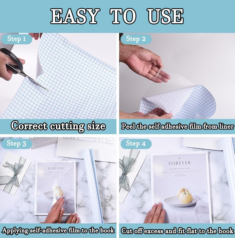 Lparkin 45 X 150 Cm （17.7In X 4.9Ft） Clear Book Cover Self Adhesive, Tear & Water Resistant Plastic Cover for Books and Documents Clear Roll, Easy Peel Liner Transparent Book Cover Film image number 3