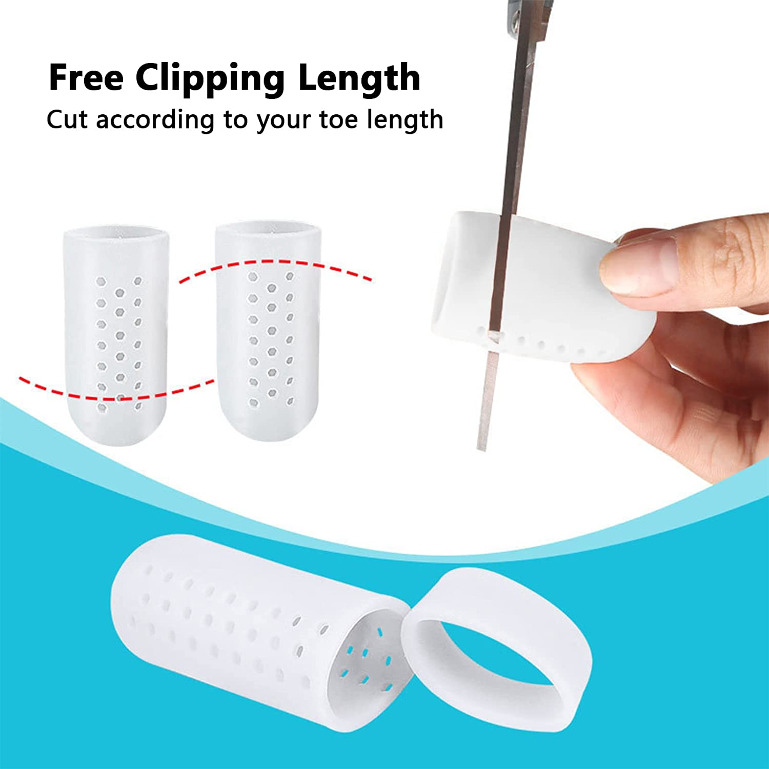 12Pcs 3 Sizes Gel Toe Protectors Breathable, Blister Toe Caps with Holes, Reusable Toe Covers Women Men for Hammer Toes, Toe Guards for Feet, Missing or Ingrown Toenails (White) image number 4