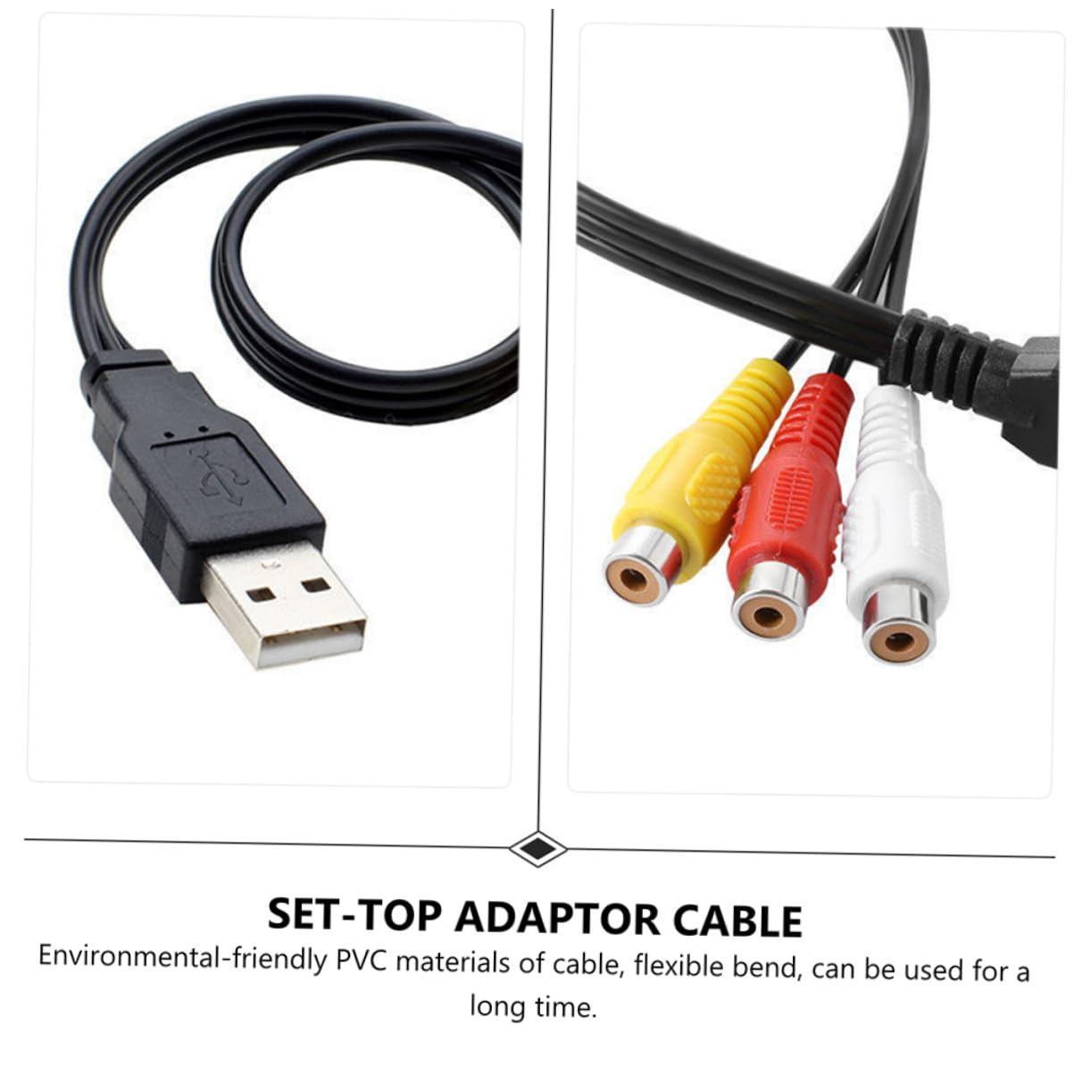 KOCKSHION USB Male to 3Rca Female Audio Video Cable 0.3M Set-Top Box Adapter for Home Theater and Tv Connection, 2Pcs