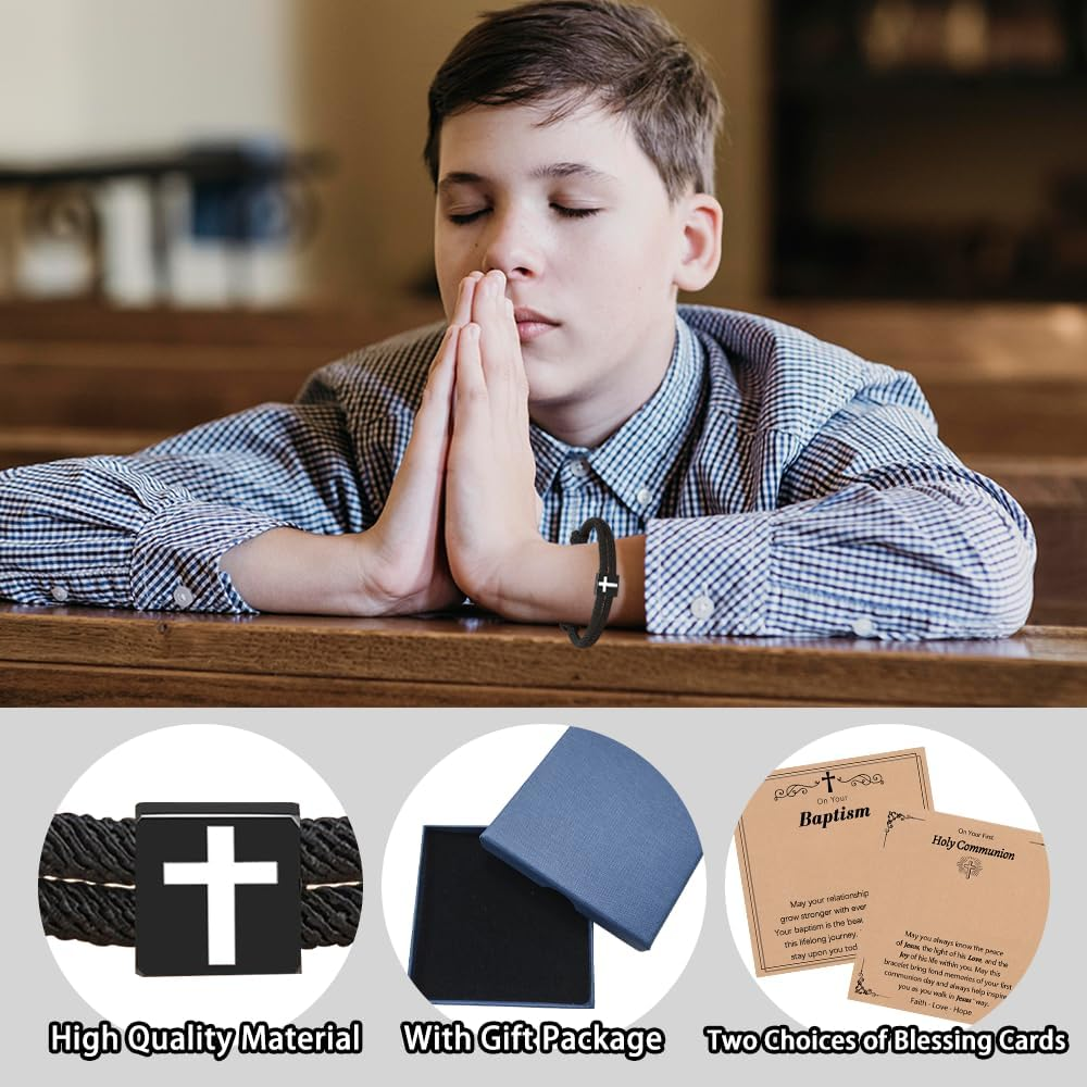 Meliatomia Baptism Gifts for Boys,Braided Rope Cross Bracelet Gift for First Communion Boys,Christian Christening First Holy Communion Gifts for Boys Girls Kids