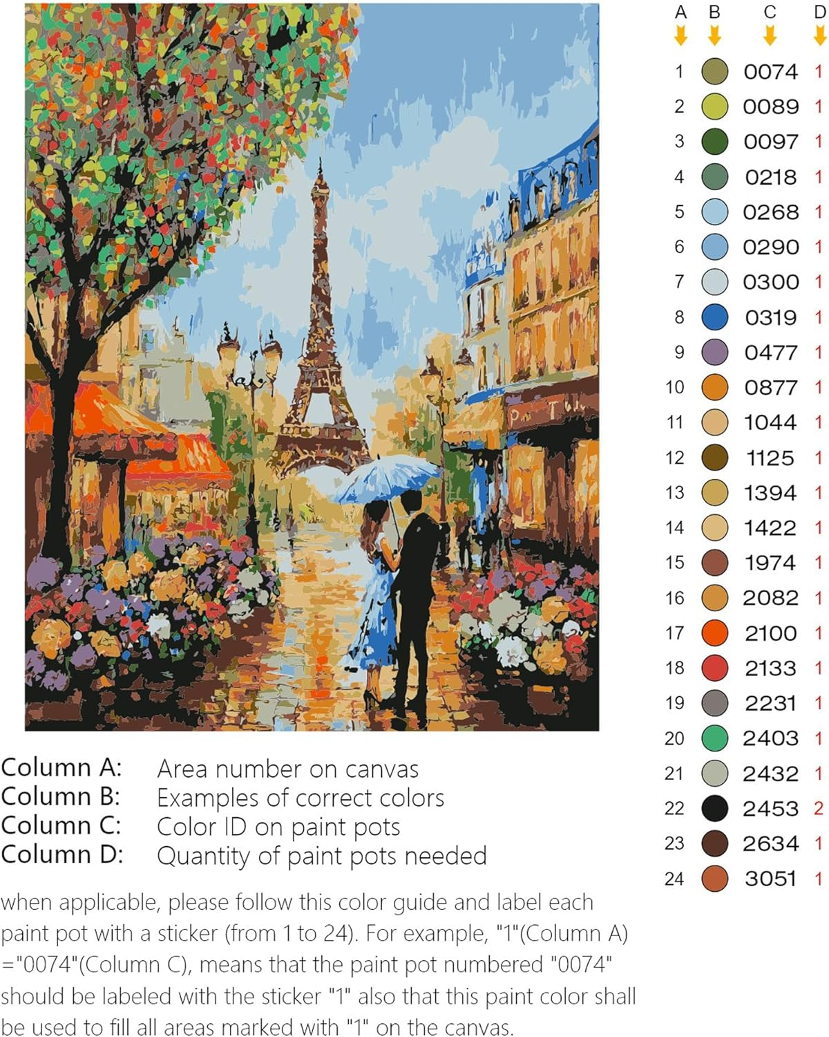 Paint by Numbers Kit for Adults Beginner,Paris Flower Eiffel Tower Adult Paint by Number Kits on Canvas without Frame,Colorful Flowers Landscape Oil Paint by Numbers with 3 Brushes for Home Decor 16&rdquo; W X 16&rdquo;L image number 4