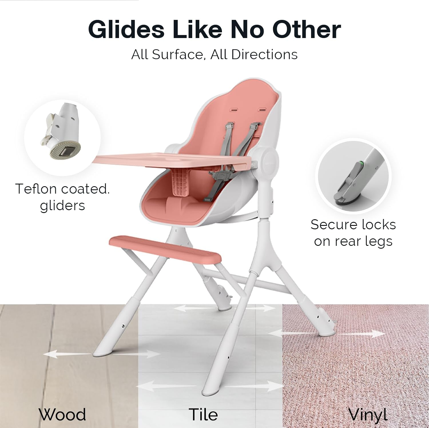 Oribel Cocoon Z High Chair & Baby Lounger | Perfect High Chair for Toddlers/Newborns | Glides Easily on All Surfaces | Secure Locks | Convertible Chair for Feeding (Cotton Candy Pink) image number 3