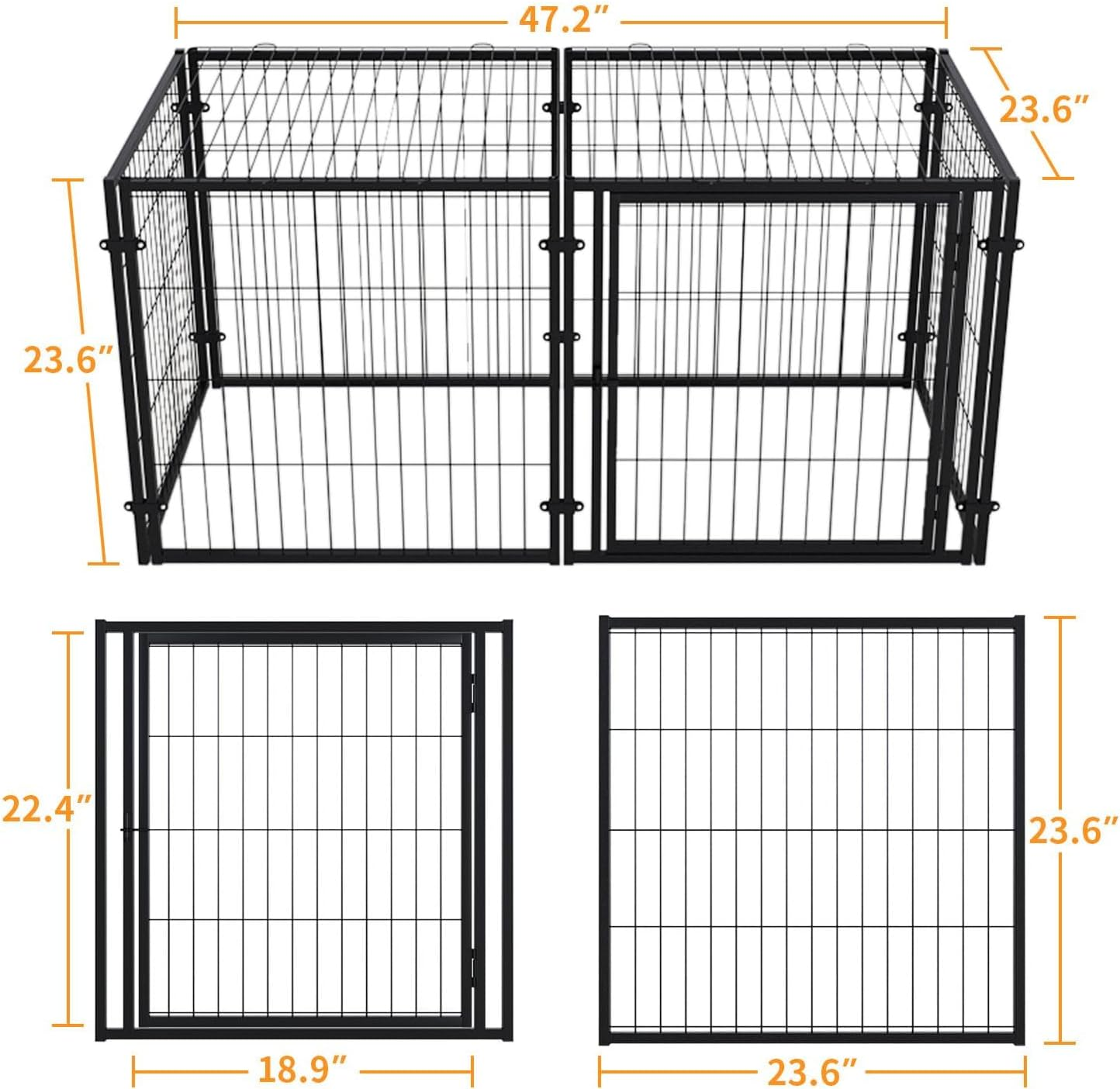 Heavy Duty Large Dog Crate - 48" L X 24" H, Big Dog Crate, Puppy Playpen, Indoor Outdoor, XL, Black image number 3