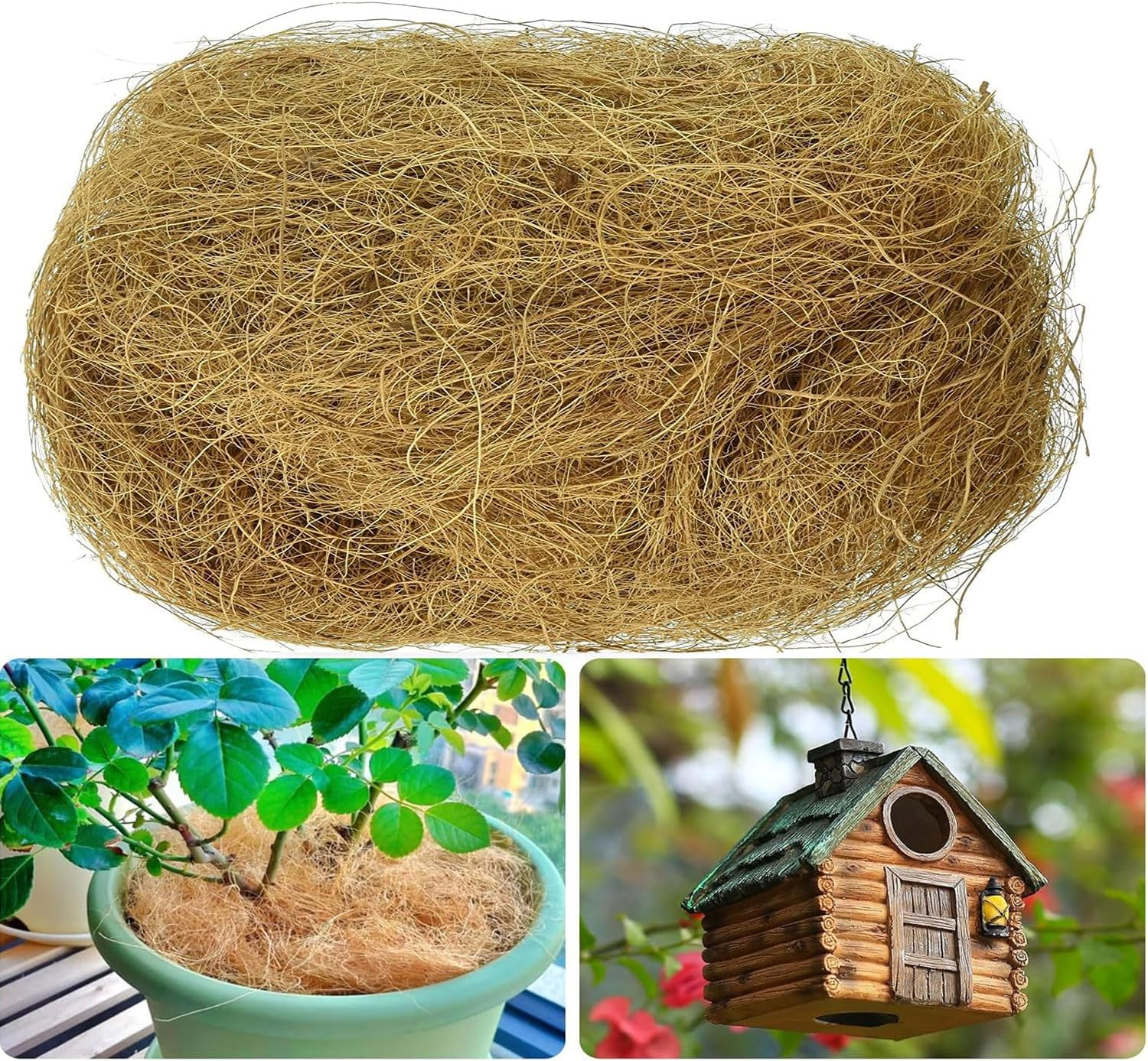 Natural Organic Long Coconut Husk Silk, 500G Pure Coconut Shell Orchid Plant Fiber Substrate Coco Coir Fiber Greenery Covering (1.1 Pounds) image number 3