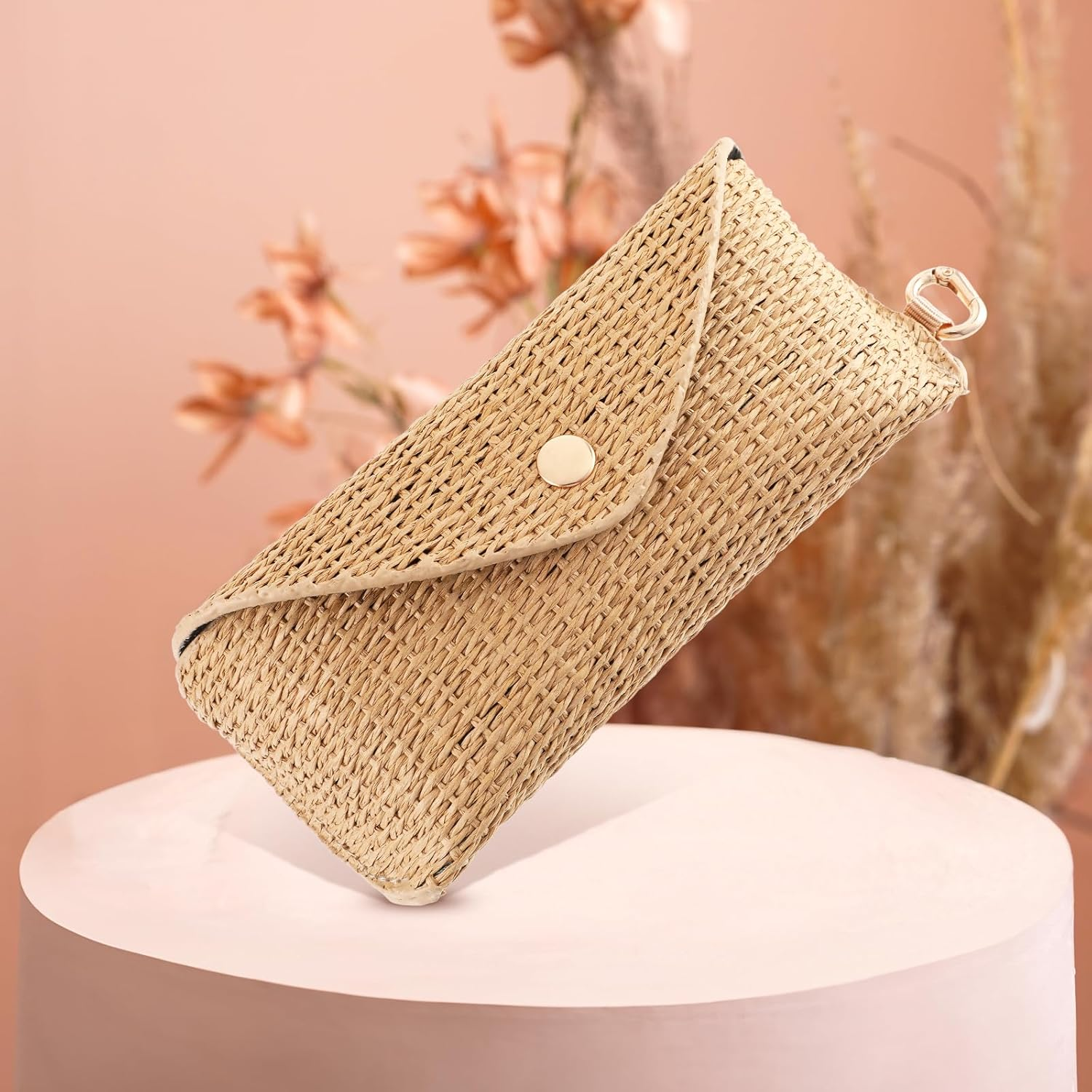 YBEATY Woven Straw Glasses Case Straw Sunglasses Case Hard Shell Glasses Eyeglass Travel Pouch Boho Rattan Protective Sunglass Pouch Organizer Storage Holder for Women Fashion Accessories Vacation image number 5