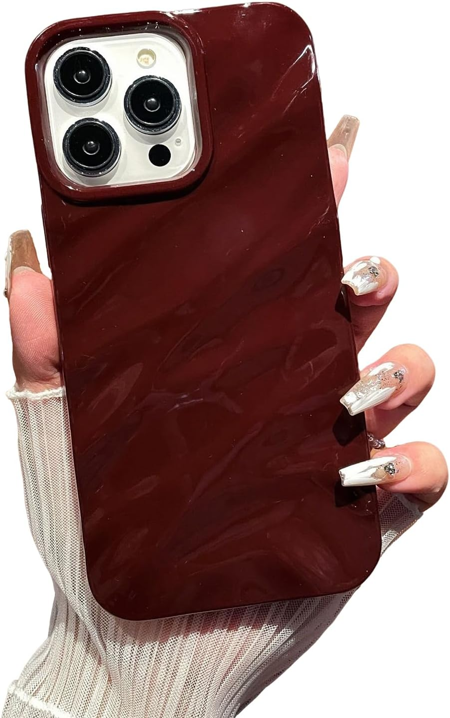 Cute Case for Iphone 16 6.1 Inch, Slim Wave Water Ripple Pattern Case for Girls Women & Men, Luxury Soft TPU Shockproof Protective Cover for Iphone 16-Wine Red