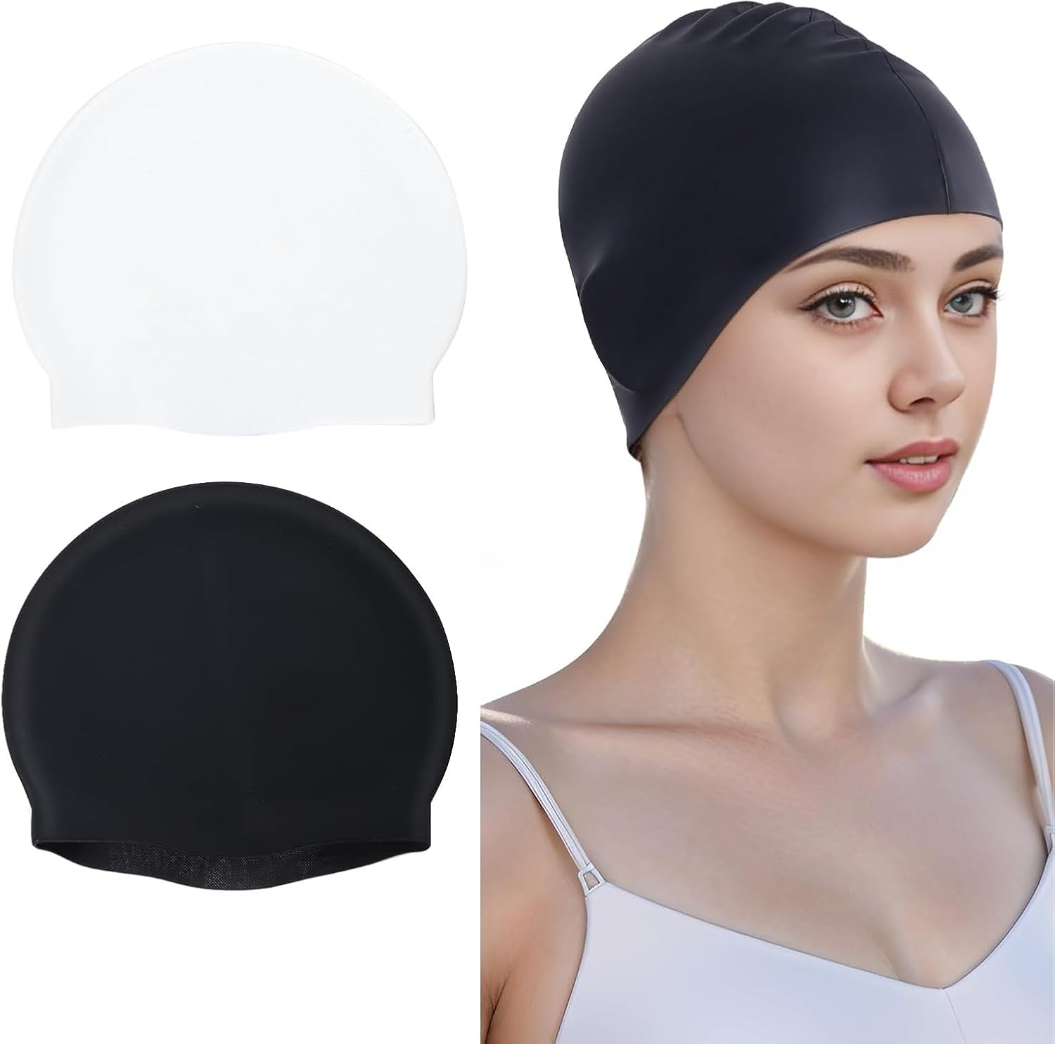 2 Pack Adult Swim Caps Soft Waterproof Silicone Swimming Hat for Unisex Tennagers Comfortable Non-Slip Bathing Cap for Long and Short Hair image number 4