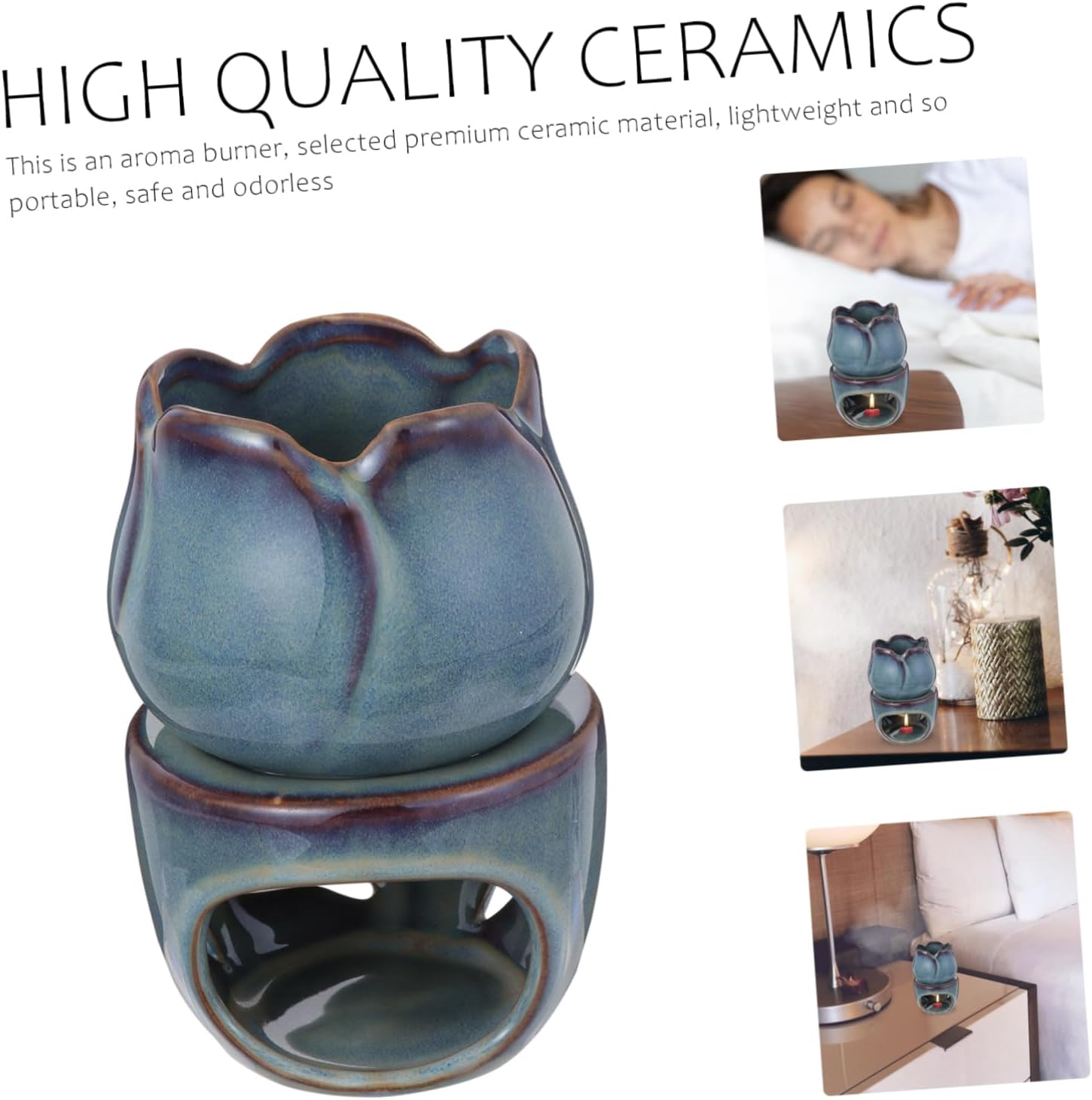 Ceramic Aromatherapy Burner Tulip Incense Stove Aroma Heating Holder for Home Decor for Living Use Incense Burner Holder image number 6