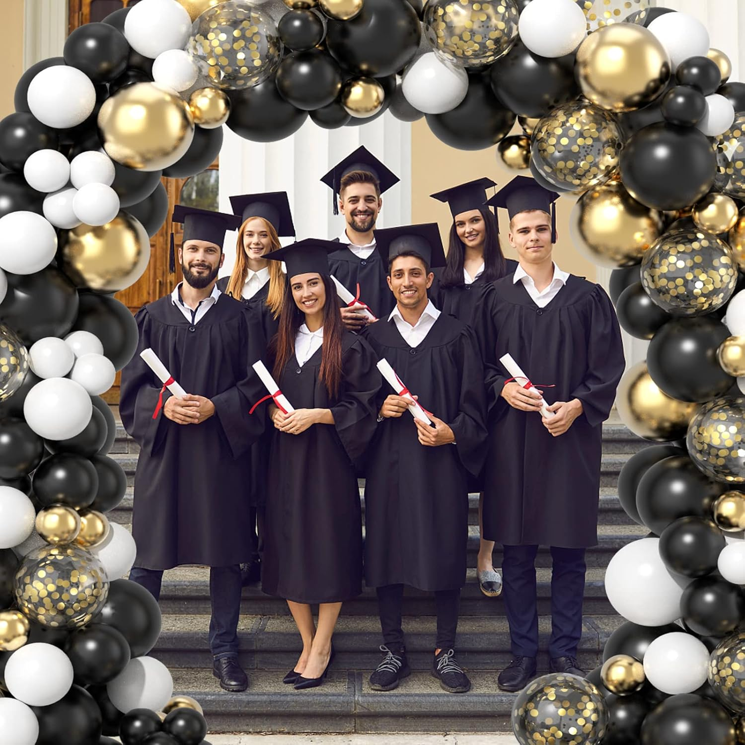 Black and Gold Balloons Garland Kit, 100Pcs Metal Gold Black White Balloons Set in Different Size for Graduation Birthday Anniversary Bachelorette Party Balloon Decoration image number 6