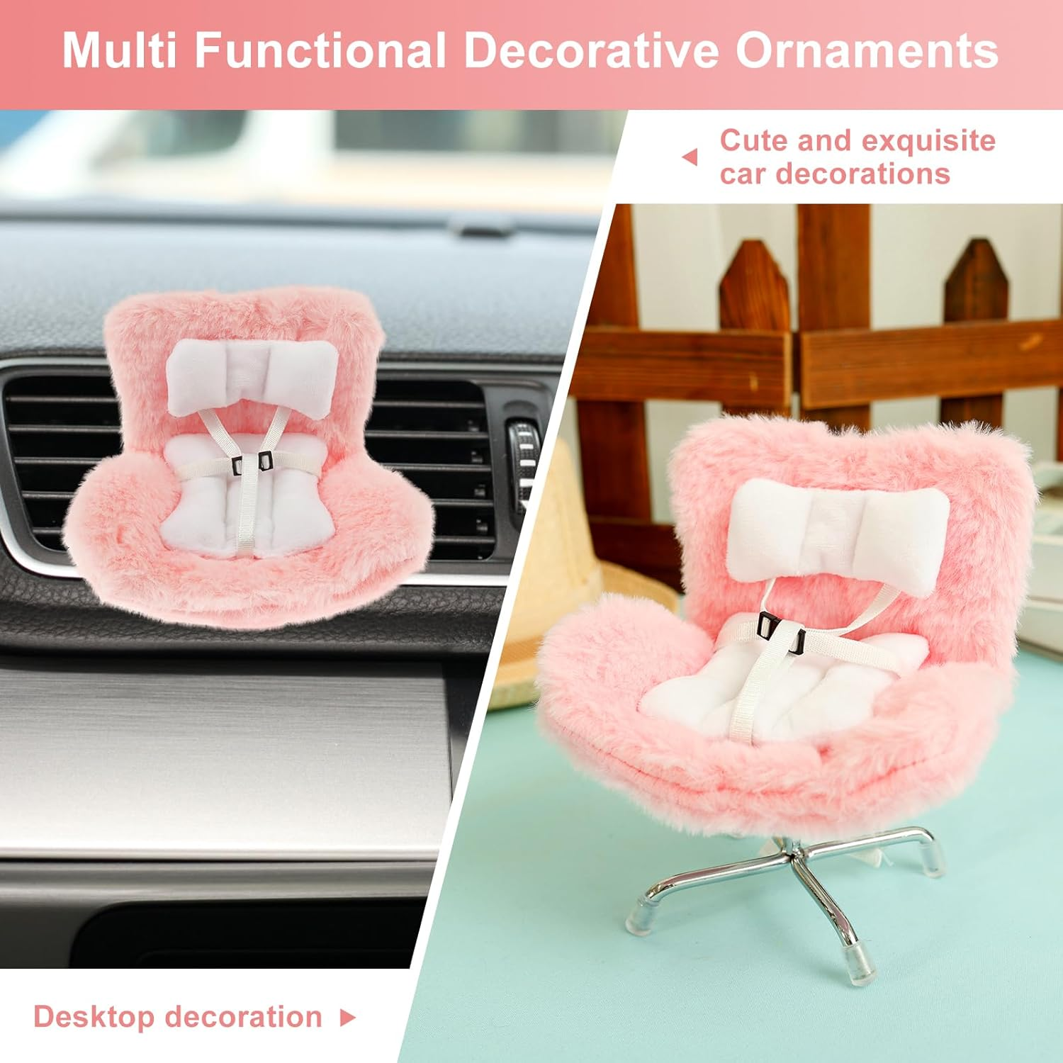 Car Seat for Dolls Car Seat Decor with Soft Furry Cushion Car Ornament for Decorative Car Sofa Seat Cute Air Vent Decor to Display Doll Toy (Pink) image number 2