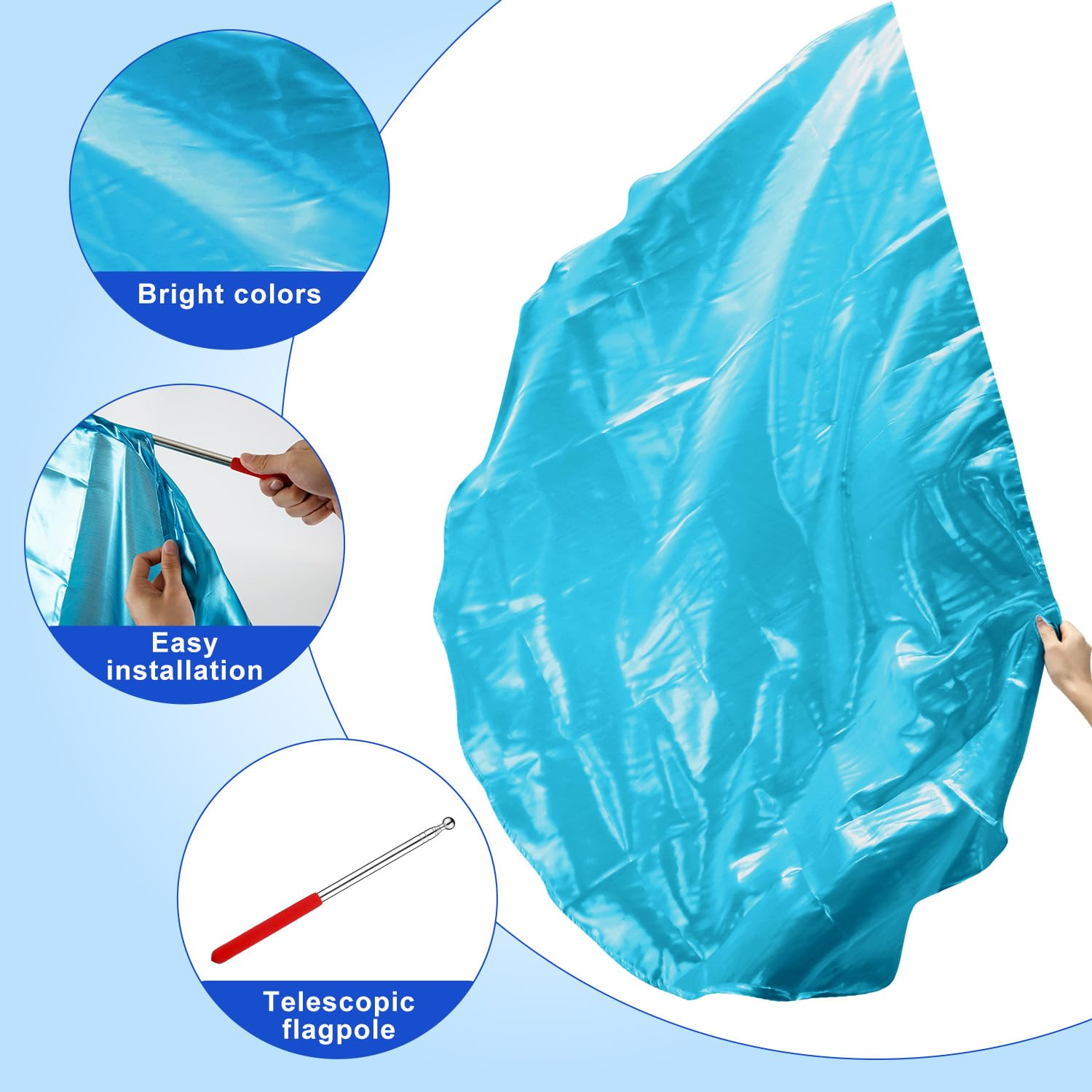 2 Pcs Flags of Worship, 140Cm Dance Flags with Telescopic Flagpole Fake Banners Semicircle Worship Angel Wings Flag for Church Stage Performance (Light Blue) image number 5