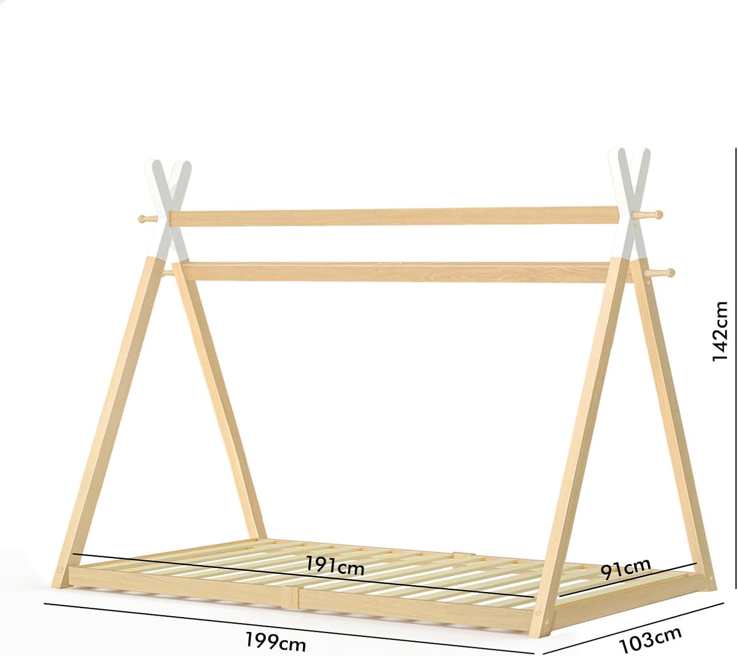 ALFORDSON Wooden Timber House Bed Frame Teepee Single, Solid Wood Bed Base Foundation Children'S Mattress Base Platform, Taran Series Bedroom Furniture, Thomas Series, Wood Color image number 6