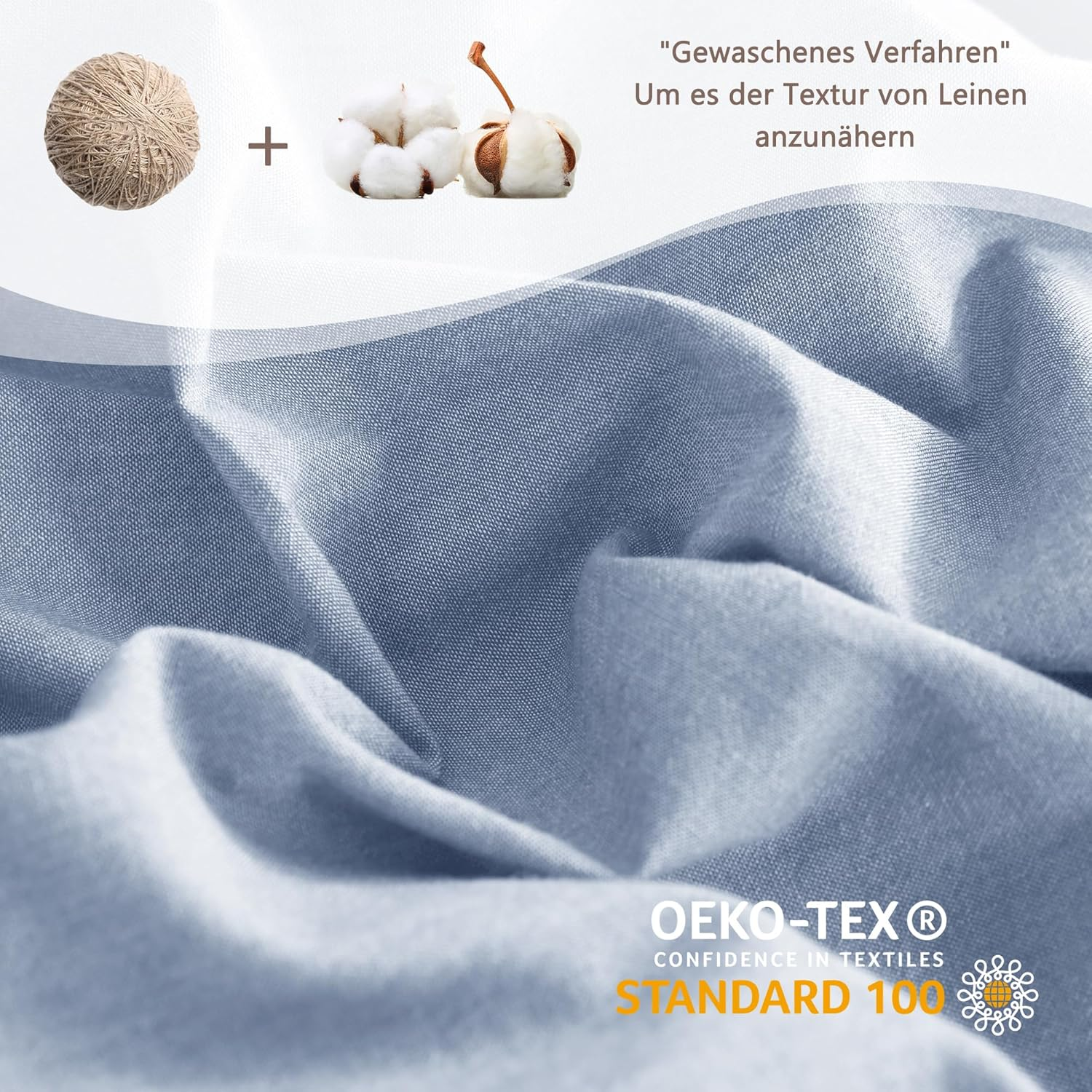 Atsense Bed Linen 135 X 200 Cm Cotton 4-Piece Bedding Sets Sky Blue &Ouml;kotex Certified with Linen-Like Handle, Breathable, 2 Duvet Covers and 2 Pillowcases 80 X 80 Cm image number 1