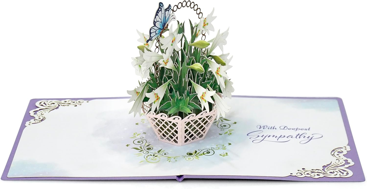 CUTPOPUP White Lily Sympathy Pop up Card, with Sympathy Card, Loss of Loved One, Pet, Mom, Dad, Child, Condolence, Bereavement, Grief with Envelope (White Lily Sympathy) FL114.1AU1515 image number 1