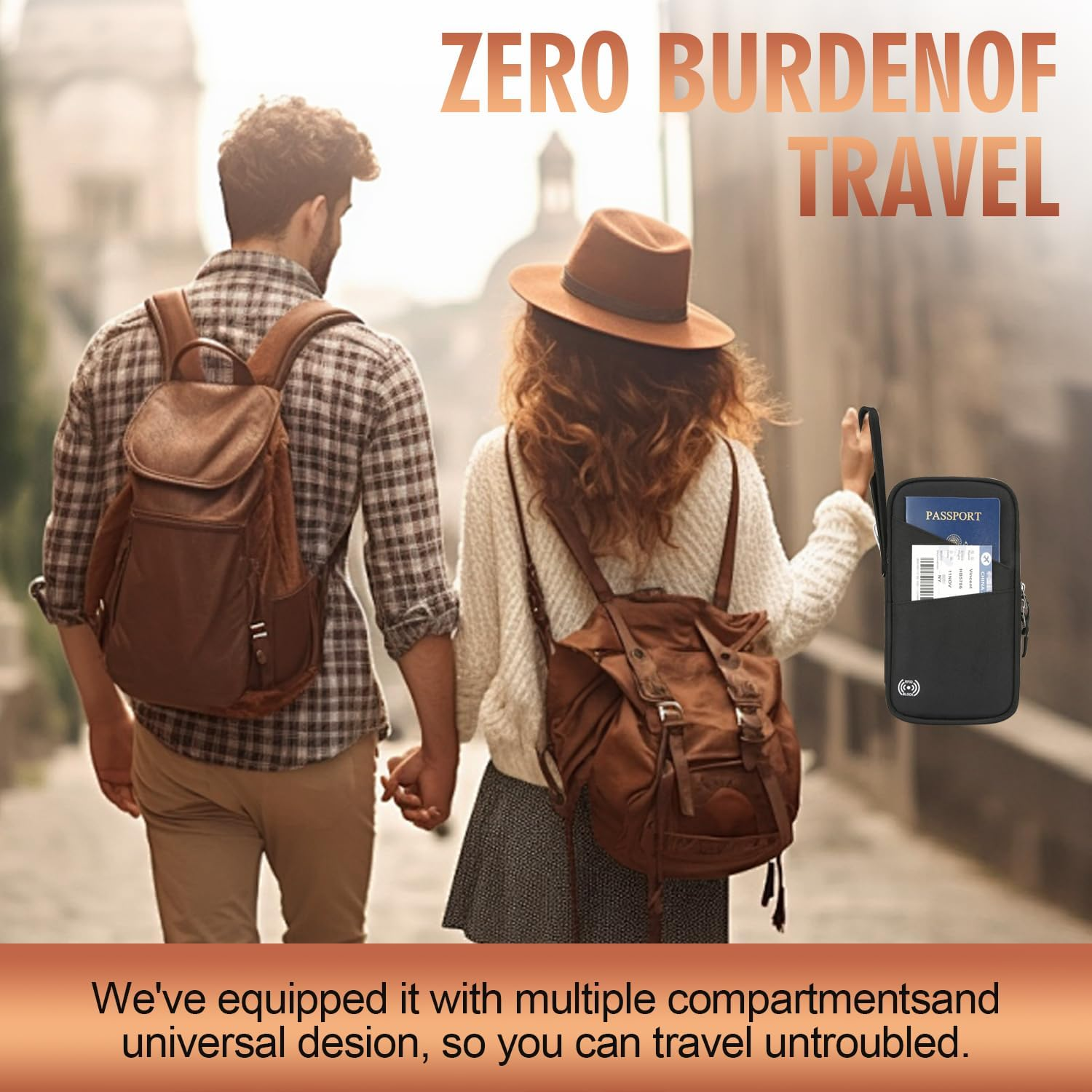 H HOME-MART RFID Travel Passport Wallet and Passport Holder with Crossbody Strap,Family Passport Holders-Travel Accessories H Document Airplane Holiday Unisex Passport Wallets Cover Case - Black image number 3