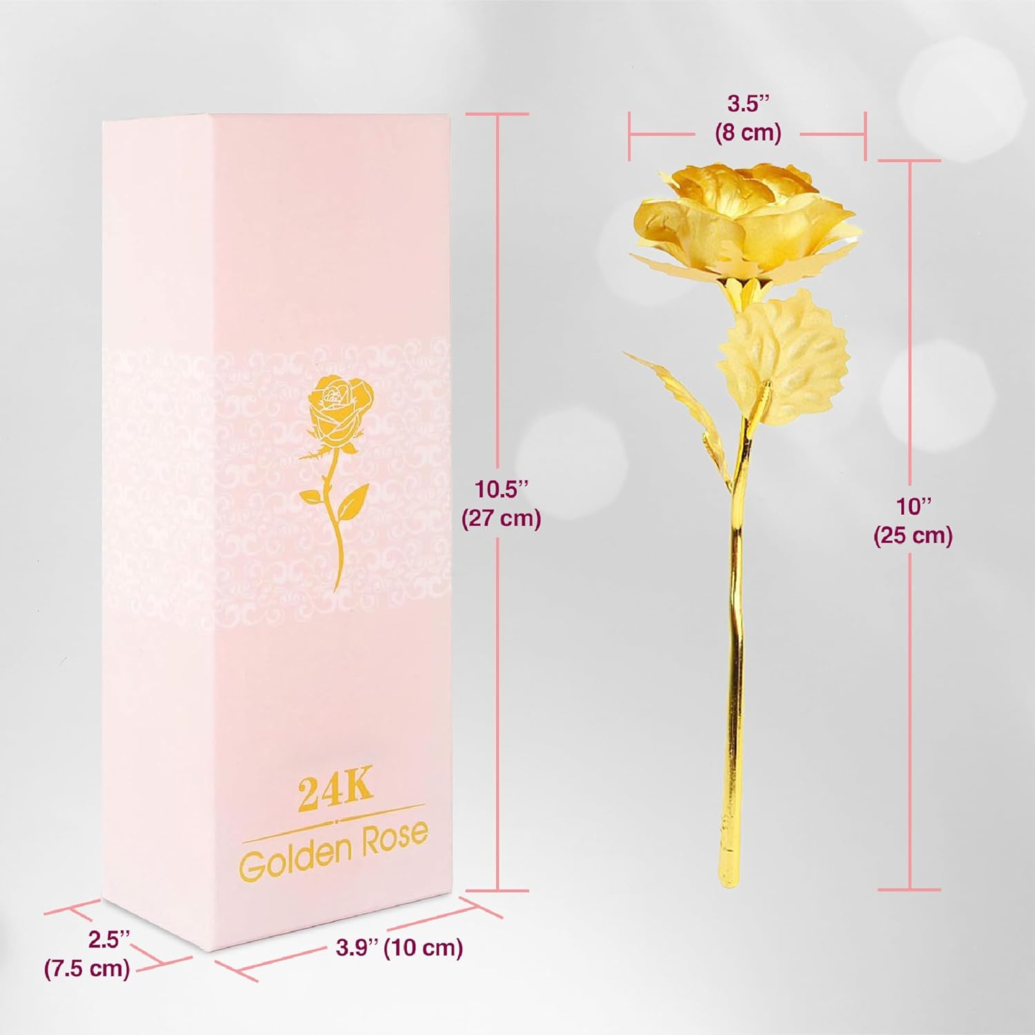 24K Gold Rose with Luxury Gift Box - 10-Inch Golden Rose Metal Single Roses and Valentine'S Day Gifts Idea for Women, Loved Ones, Mom, Wife, Girlfriend, Grandma, Mother'S Day image number 6