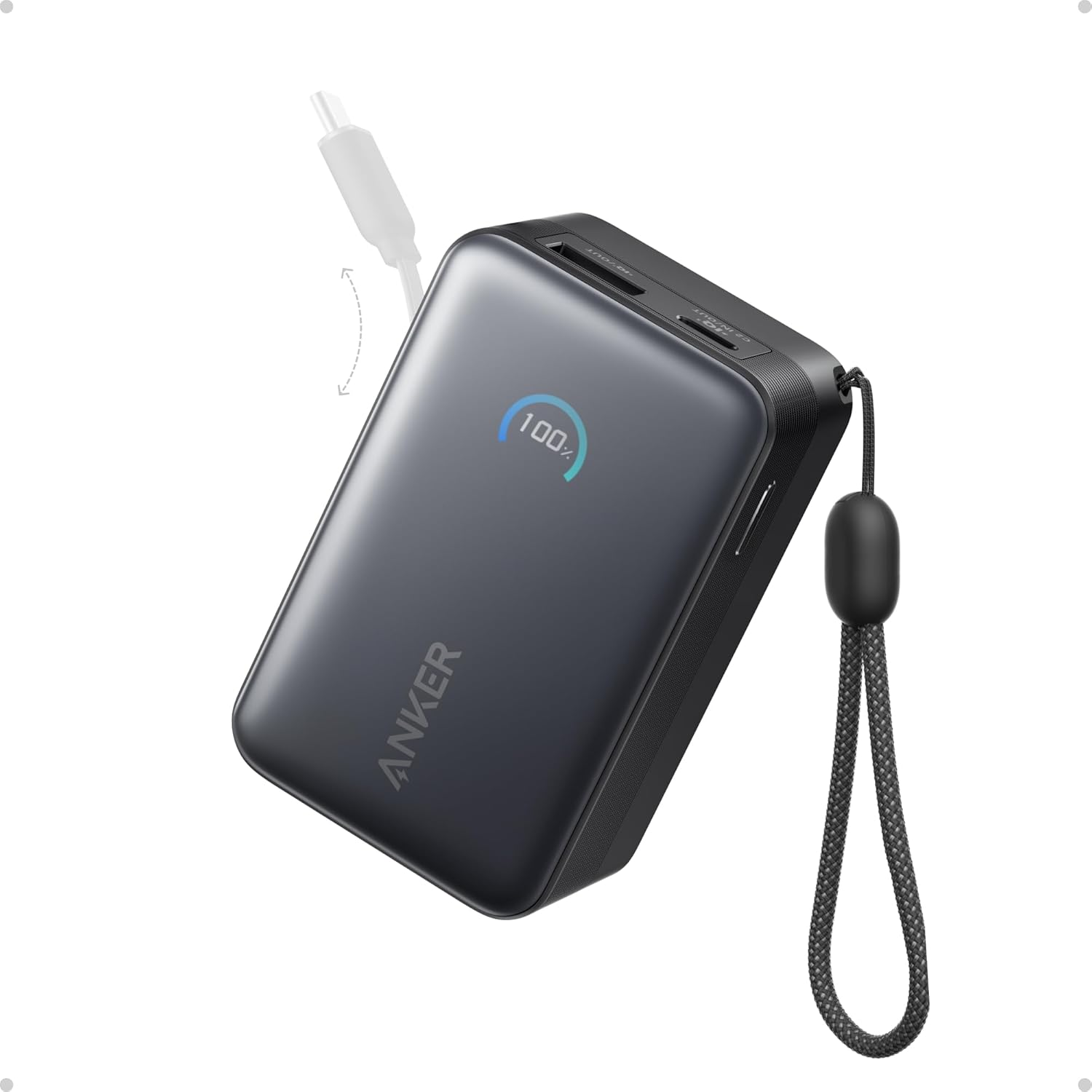 Anker Nano Power Bank, 10,000Mah Portable Charger with 2.3 Ft Instacord Retractable Cable, 45W Max Compact Battery Pack, Smart Display, for Iphone 17 Series, Ipad, Galaxy, Pixel, and More