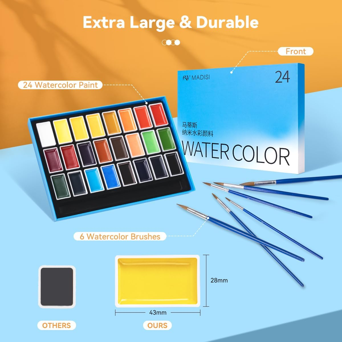 LIGHTWISH Watercolor Paint Set Full Pan, 24 Colors Solid Watercolor with 6 Brush Pens, Art Supplies for Beginners, Students and Artists