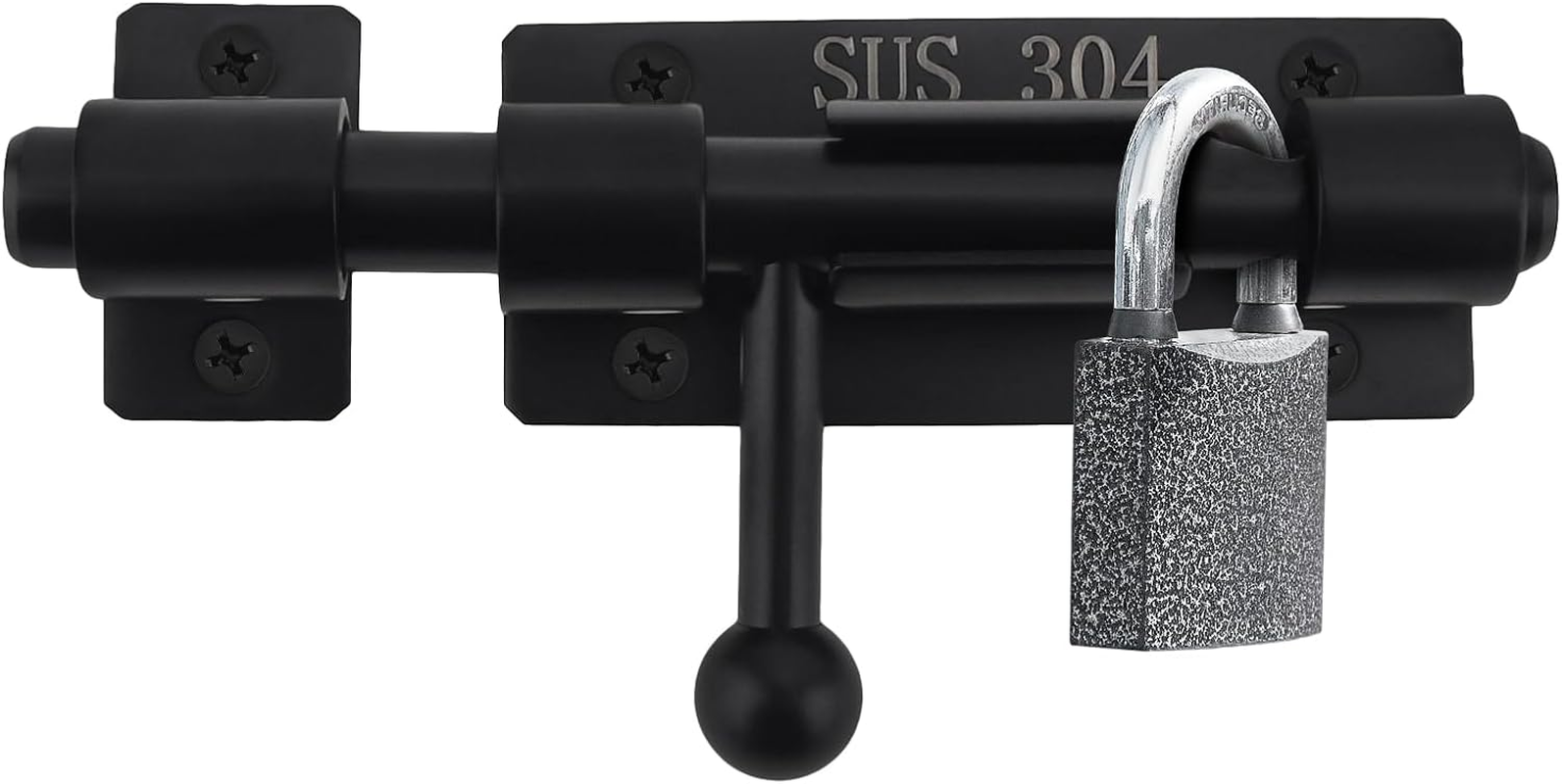 HOJLKLD Barrel Bolt Door Latch, 2 Pack 304 Stainless Steel Gate Barn Lock Latch with 8Mm Padlock Hole, Heavy Duty Black Slide Door Lock (Black, 4 Inch) image number 4