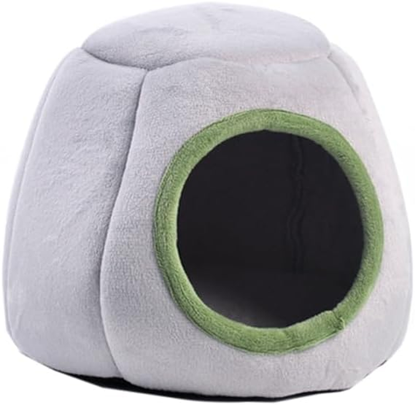 Cozy Soft Plush Tent Bed for Small Animals - Ideal Hideout Cave for Guinea Pigs, Hamsters, Bunnies, Chinchillas, Ferrets & More - Warm Comfort Shelter in Grey/Green image number 3