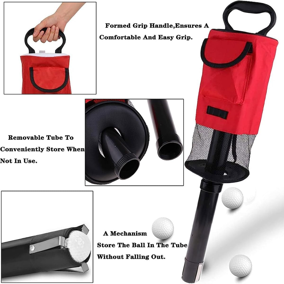 AIMALL Golf Ball Retriever Bag with Detachable Tube, Convenient Storage for 70 Balls, Easy Assembly & Disassembly, Portable Golf Accessory, Dimensions 29.53X6.3 Inches image number 3