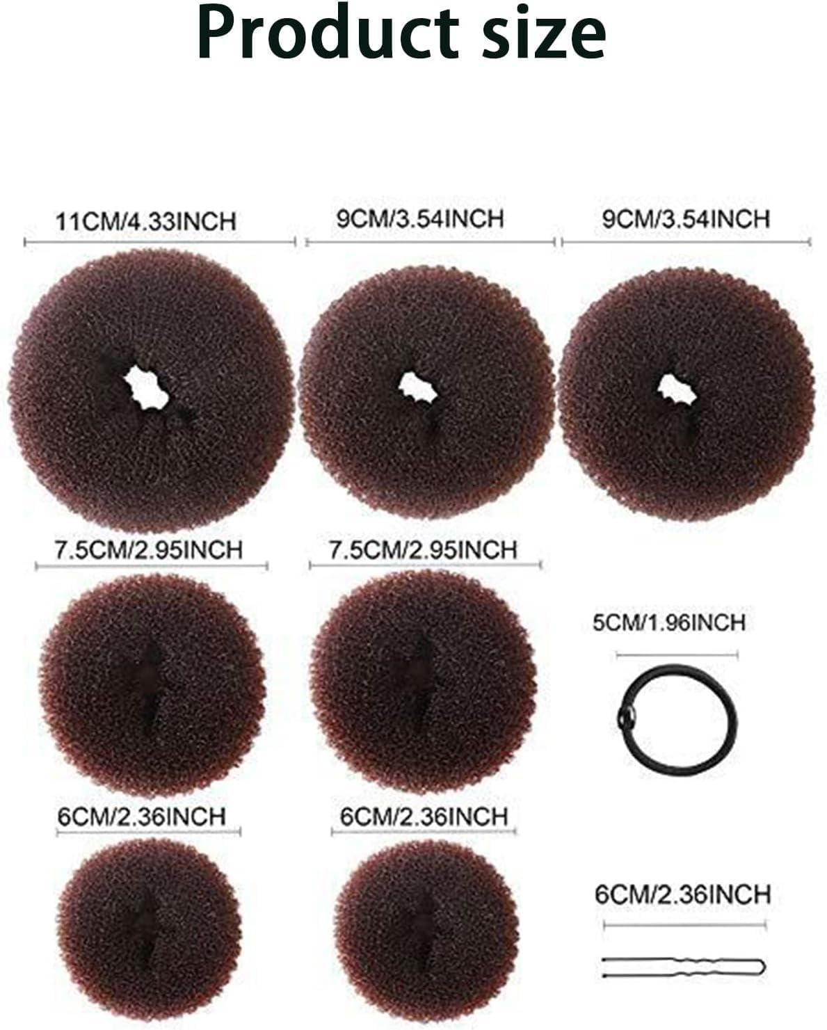 Donut Hair Bun Maker Set - 7 Pieces Ring Style Bun Makers with Elastic Bands & Hair Pins | Easy 5-Second Updos & Secure No-Slip Grip for Women, Teens, Kids | Perfect for School, Party, Wedding, Yoga image number 2