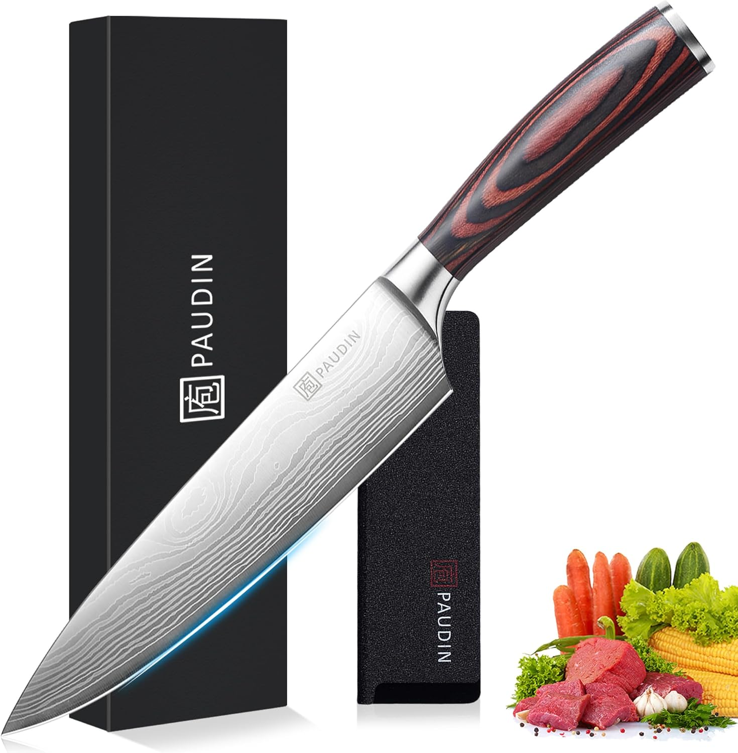 PAUDIN Chef Knife, 8 Inch High Carbon Stainless Steel Sharp Kitchen Knife with Ergonomic Handle, Gift Box for Family & Restaurant image number 1