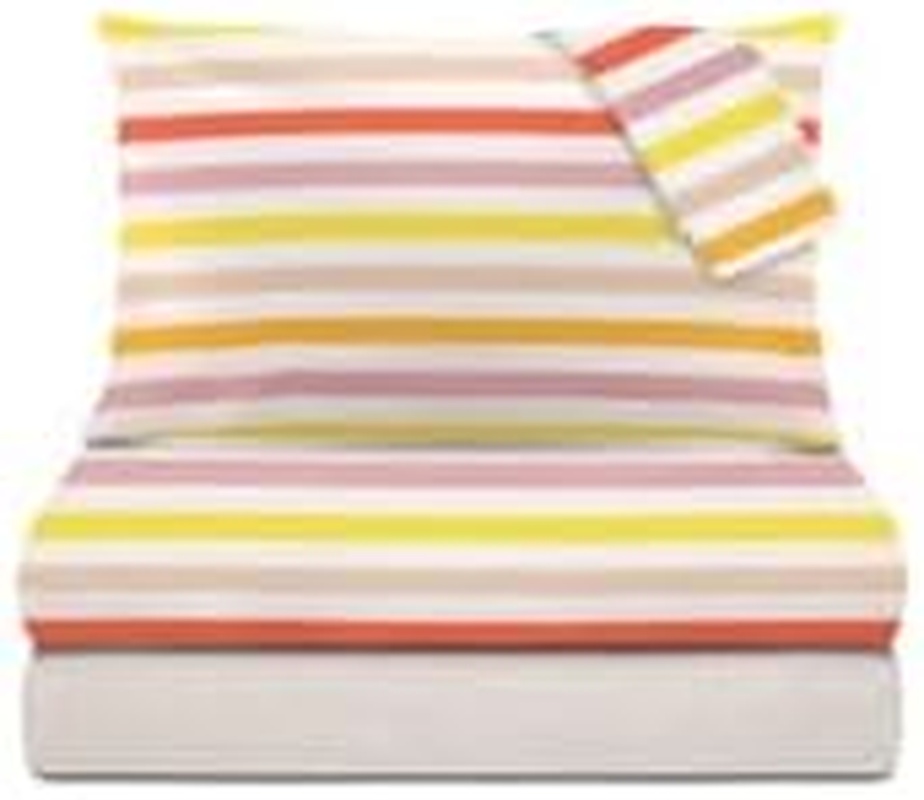 KASANOVA 1 Poli Single Bed Linen Set with Pink Striped Print, Cotton Polyester image number 1