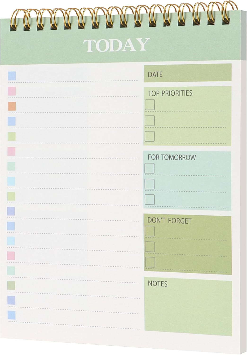 JUNART Daily Planner Notepad, 8.5"&times;5.7" to Do List Notepad Spiral Bound, Clear Cover Portable Daily Planner for Students,Commuters,Office,Home(Green)
