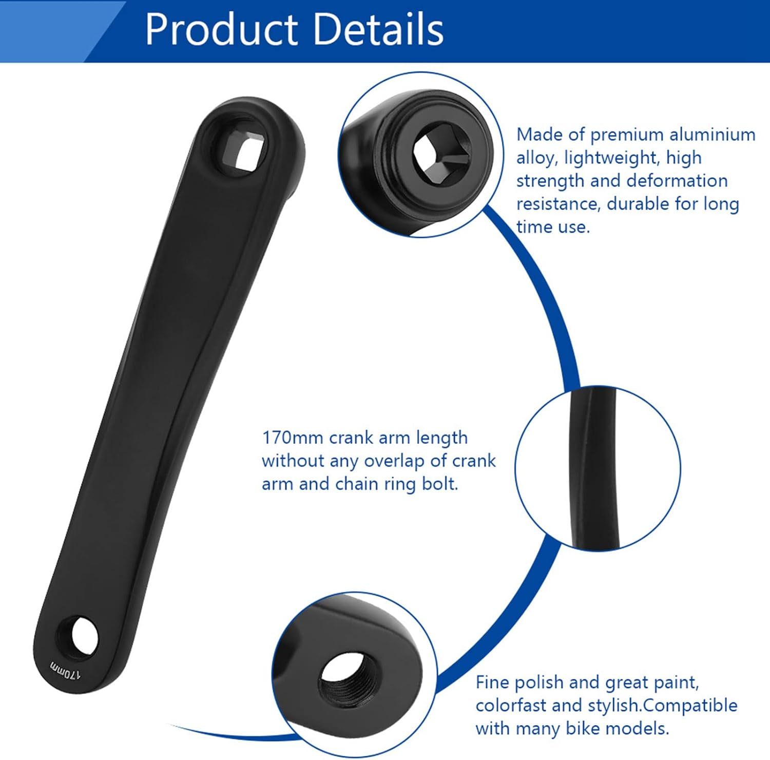 Bicycle Crank Arm, 170Mm Bike Crank Leg Left Aluminum Alloy Single Speed Crankset for Bicycle Mountain Road Bike Bikes Part Bike Crank Leg, Square Rhombic Hole image number 6