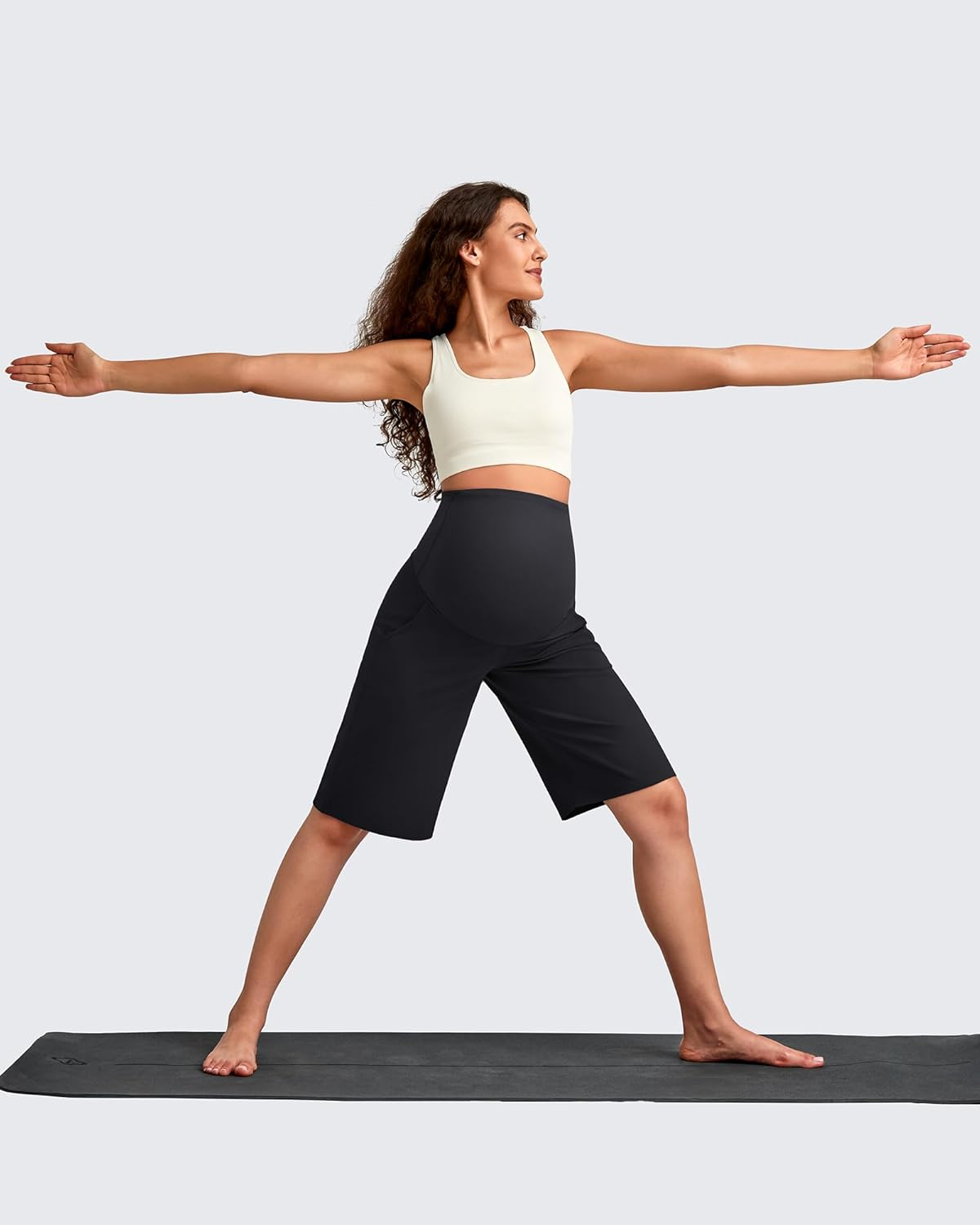 G4Free Maternity Athletic Shorts with Pockets over the Belly Stretchy Workout Pants Pregnancy Wide Leg Bermuda Casual image number 1