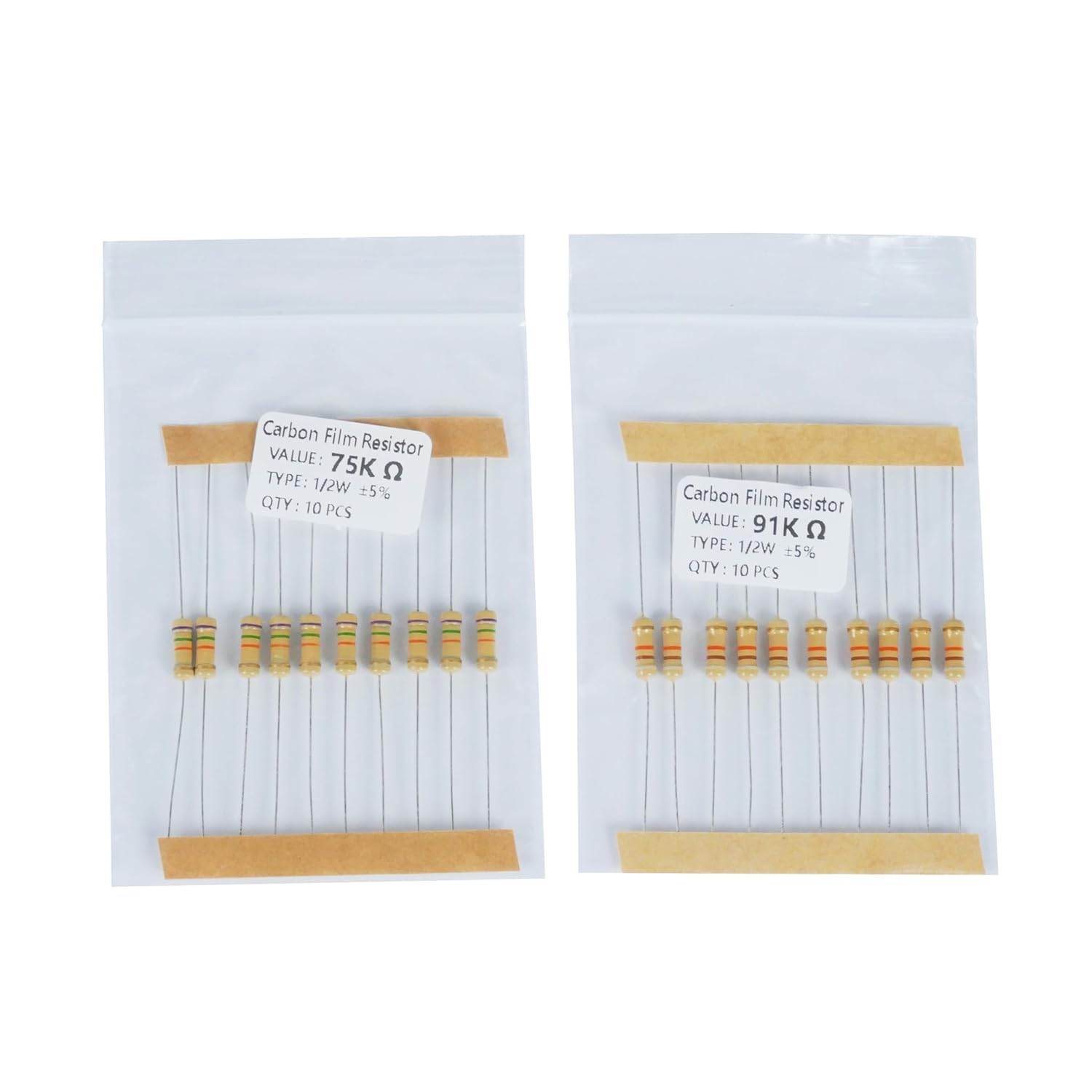 150 Values 1500 Pieces Resistor Kit 1 Ohm-10M Ohm 1/2W 5% 0.5 Watt Carbon Film Resistors Assortment Kit image number 5