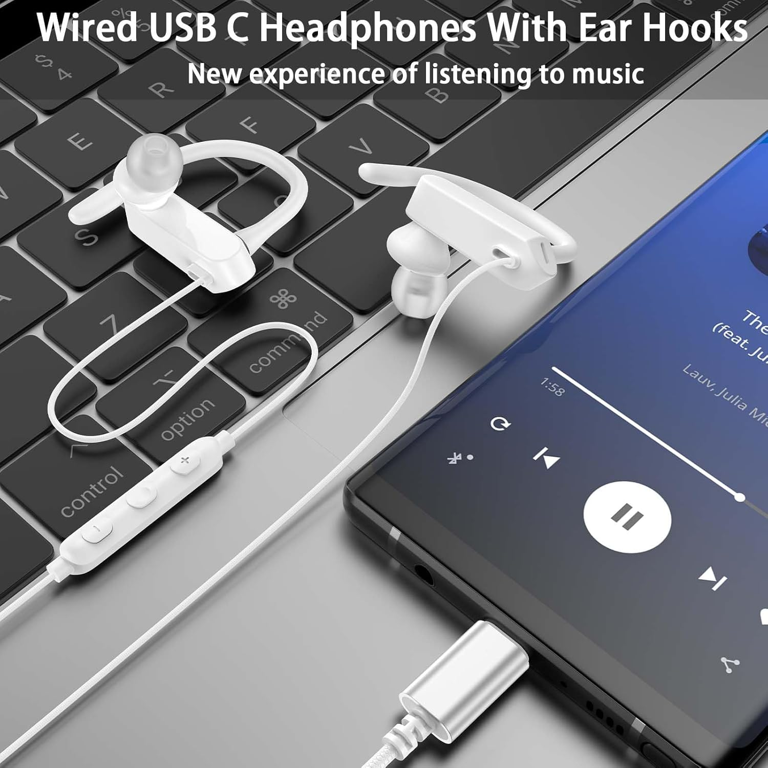 USB C Earbuds Wired over Ear Headphones for Iphone 17 16 Pro Max Samsung S25 S24 Ultra A17 A16,Type C Sport Headphones Wired Earphones with Ear Hooks &Loop Microphone for Ipad Pro Air Galaxy Z Fold 7 image number 4