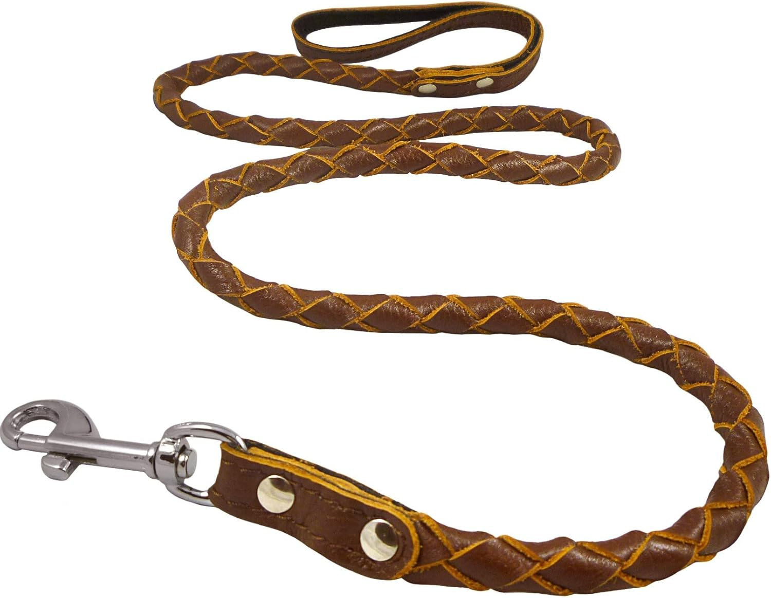 4-Thong round Fully Braided Genuine Leather Dog Lead Leash, 4 Ft X 58'' (15Mm) Brown, Medium Breeds