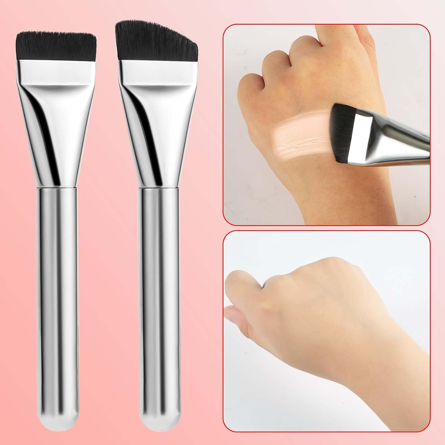 3Pcs Foundation Brush Sets, with Makeup Puff Flat Foundation Angled Small Contoured Makeup Brushes for Blending Liquid Cream Foundation Concealer Applicator Cosmetics Flawless Make up Face Brush Tool image number 5