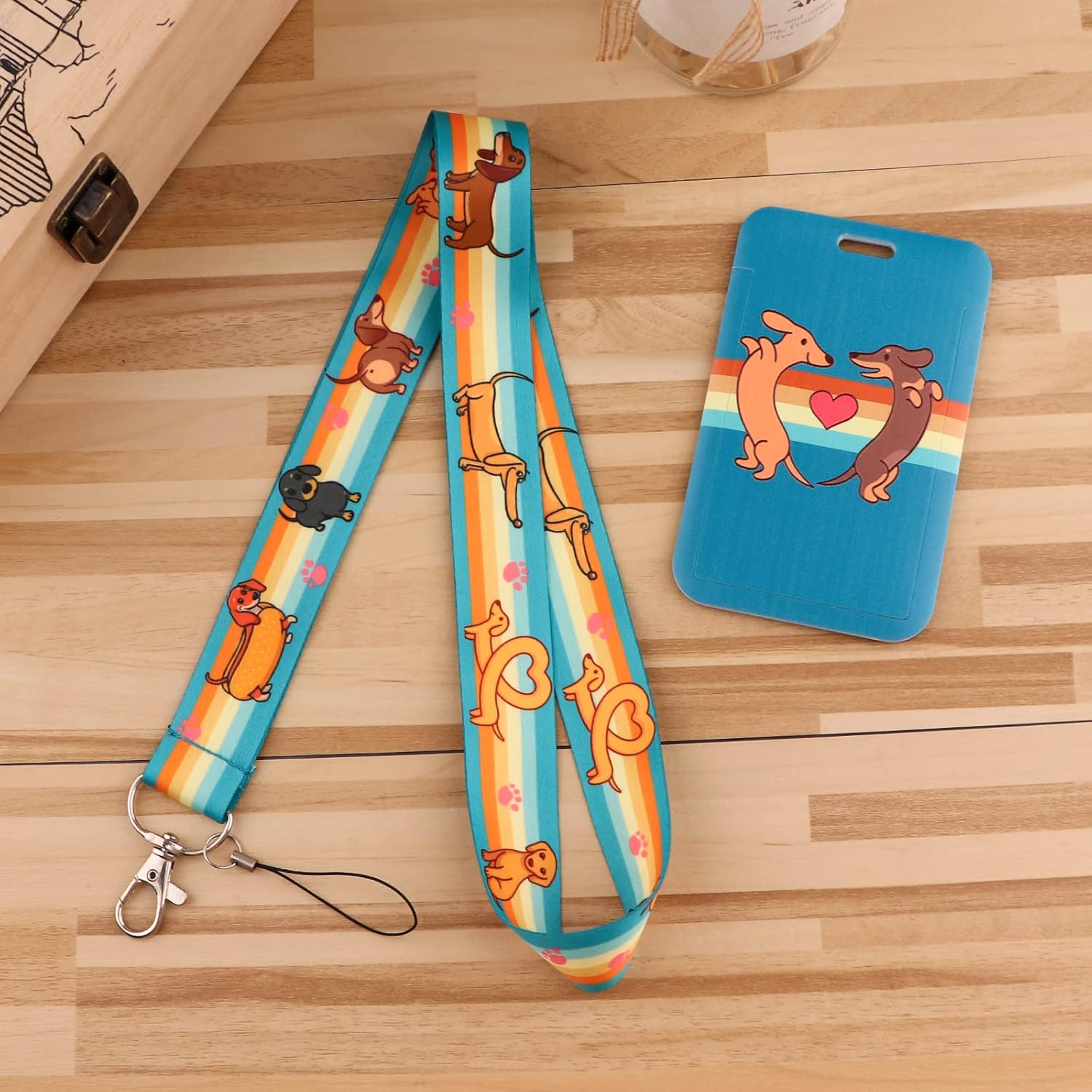Cool Dachshund Dog Lanyard Card Holder for Men Boys Cute Green Key Lanyard Keychain for Women image number 1