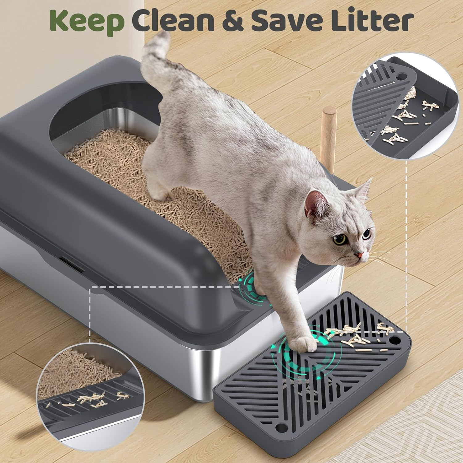 Gimars XL Stainless Steel Cat Litter Box, Large Stainless Steel Cat Litter Tray, 20L Metal Litter Tray with Litter Scoop & Pedal, Good for Large Medium Cats
