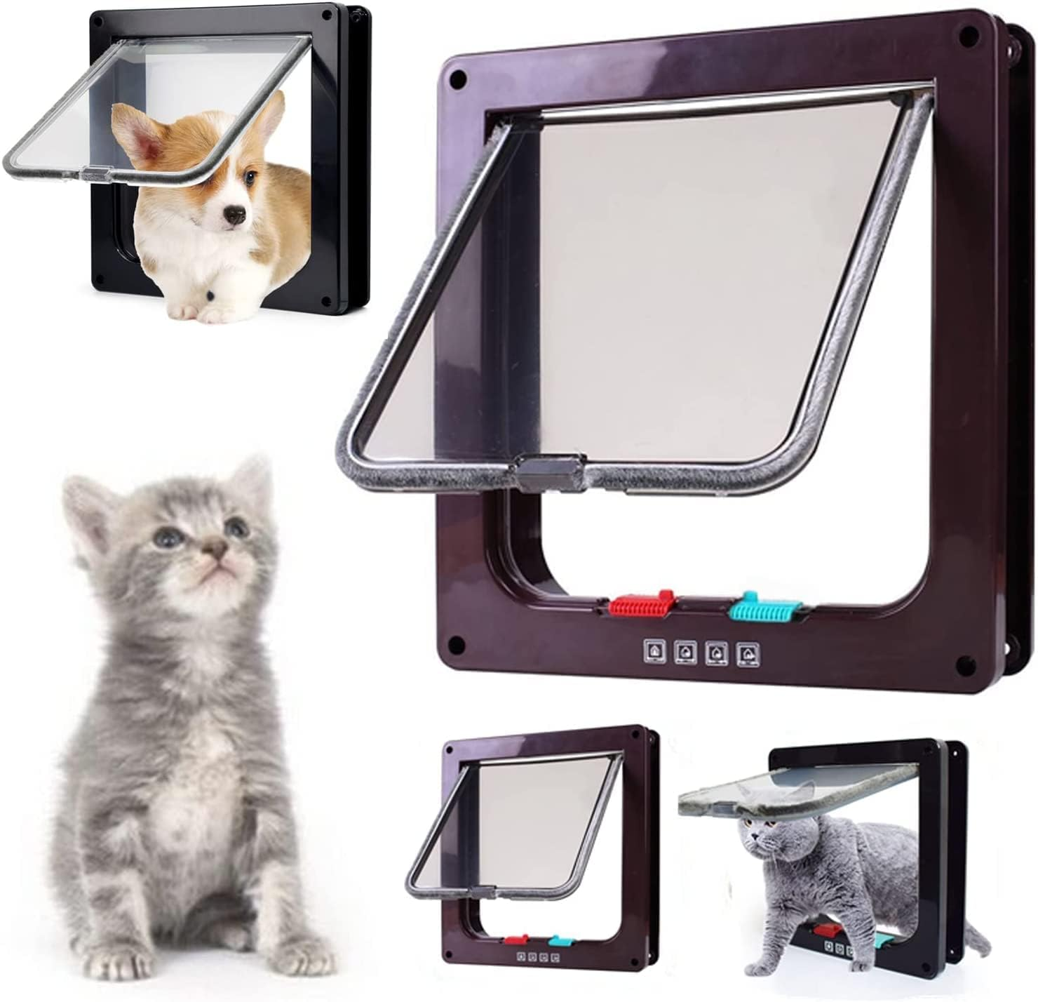 Large Cat Flap, XL Dog Flap, 4-Way Magnet, (Outer Size 28 X 24.9 Cm), Weatherproof Cat Door for Pets with a Circumference of <63 Cm image number 6