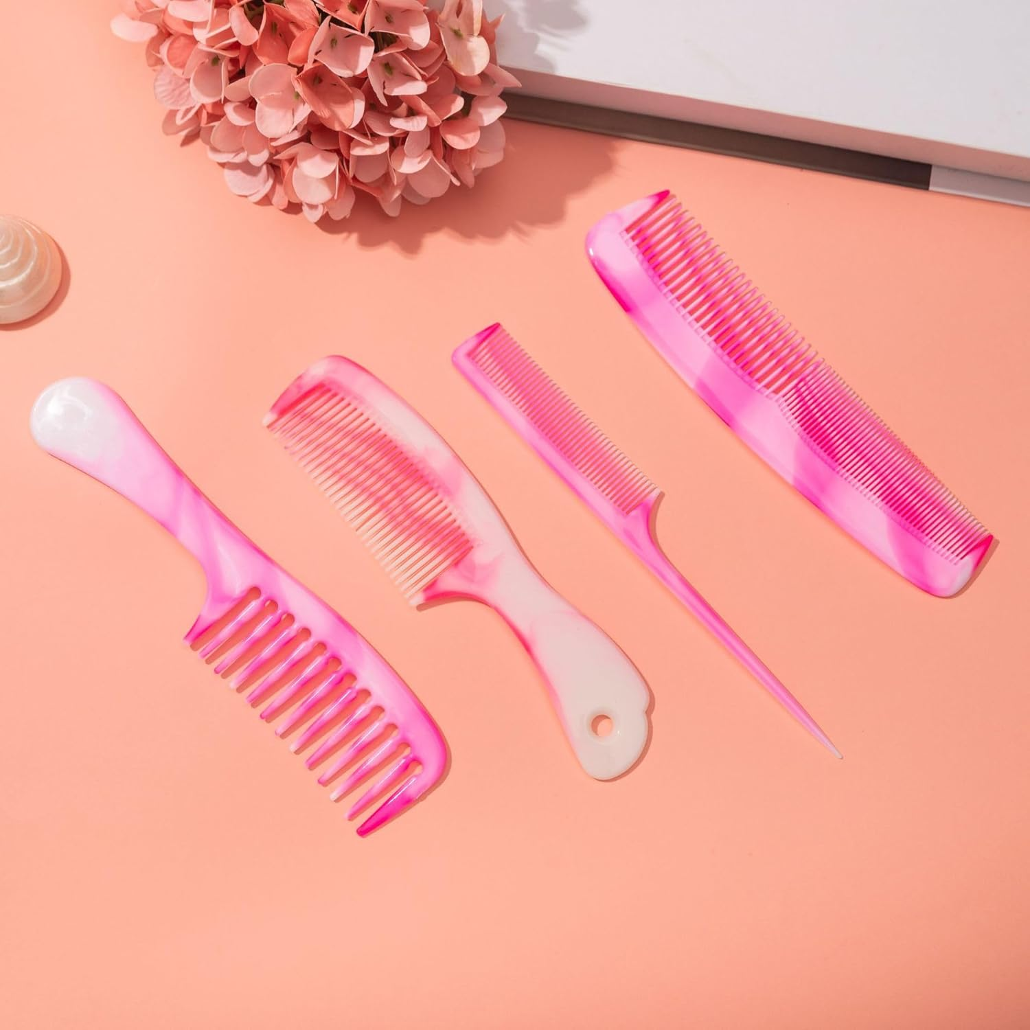 Pink Hair Comb Set, Wide Tooth, Fine Tooth, Rat Tail, and Dual Comb for Long, Curly, Wet and Smooth Hair without Tangles(Color:Pink) image number 2