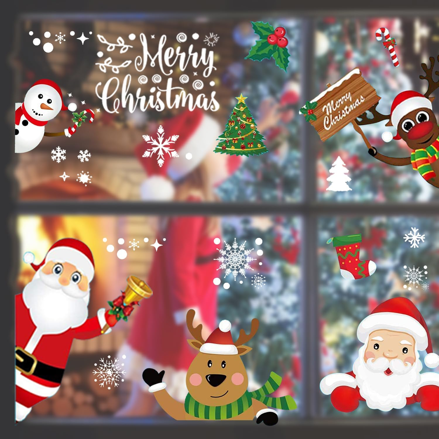 Christmas Window Clings, T Tersely 8 Sheets Stickers, Snowflake Snowman Santa Reindeer Window Stickers,Removable Static Window Stickers, for Christmas Window Decoration image number 5