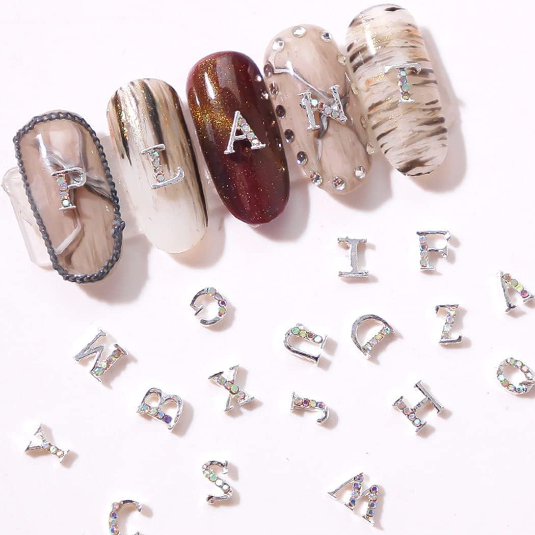 52Pcs Silver Letters Nail Stud Alloy Rhinestone +5Pcs 3D Dollar Sign Capital Letters Nail Studs Money Nail Art Alphabet Nail Charms Art for Acrylic Nails Bling Jewels Making Crafts DIY Manicure - B-Golden 57Pcs image number 2