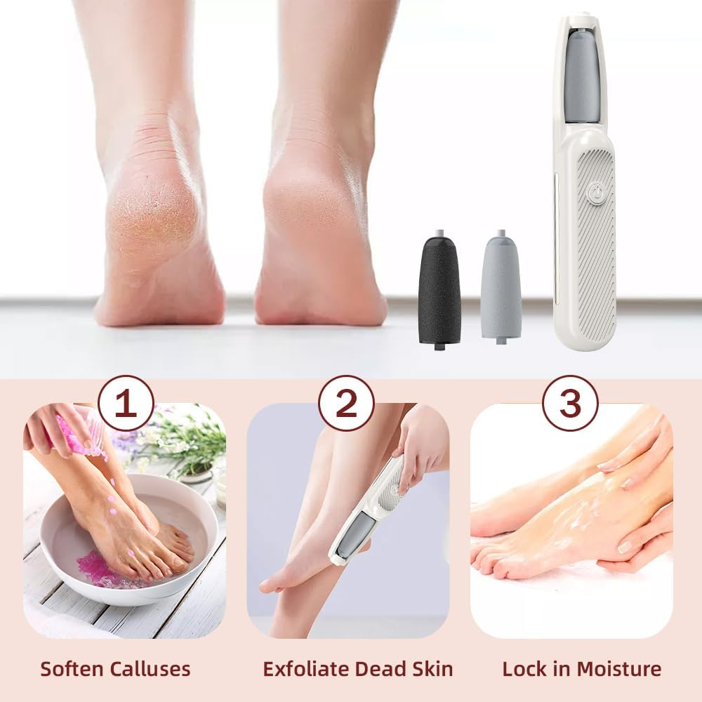 Electric Callus Remover, Electric Callus Remover with 6 Grinding Heads, 3 Speeds, Rechargeable Electric Callus Remover Feet, for Dead, Hard, Cracked Skin (White) image number 2
