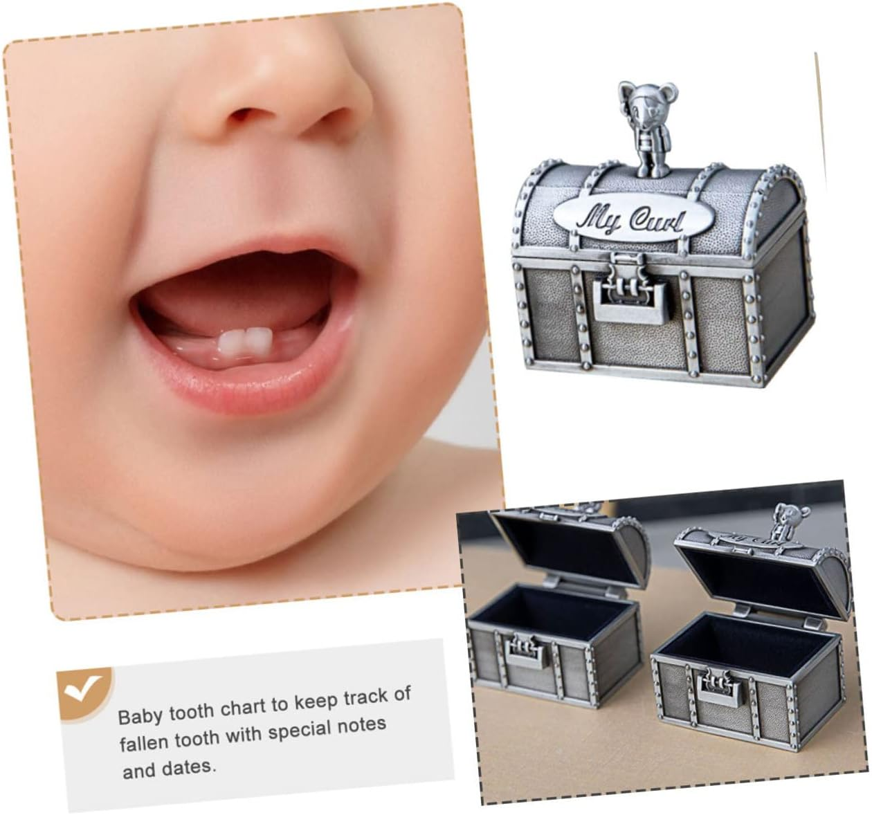 2Pcs Metal Baby Keepsake Boxes Tooth Curl Container Newborn First Tooth Storage Keepsake Gifts for Boys and Girls image number 4