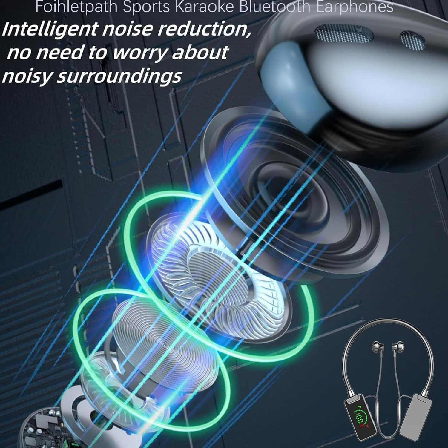 Foihletpath Sports Karaoke Bluetooth Earphones, Wireless Sound Card Live Streaming Earphone, Bluetooth Neck-Hanging Earbud Headset, for Man Woman (C#3) image number 4