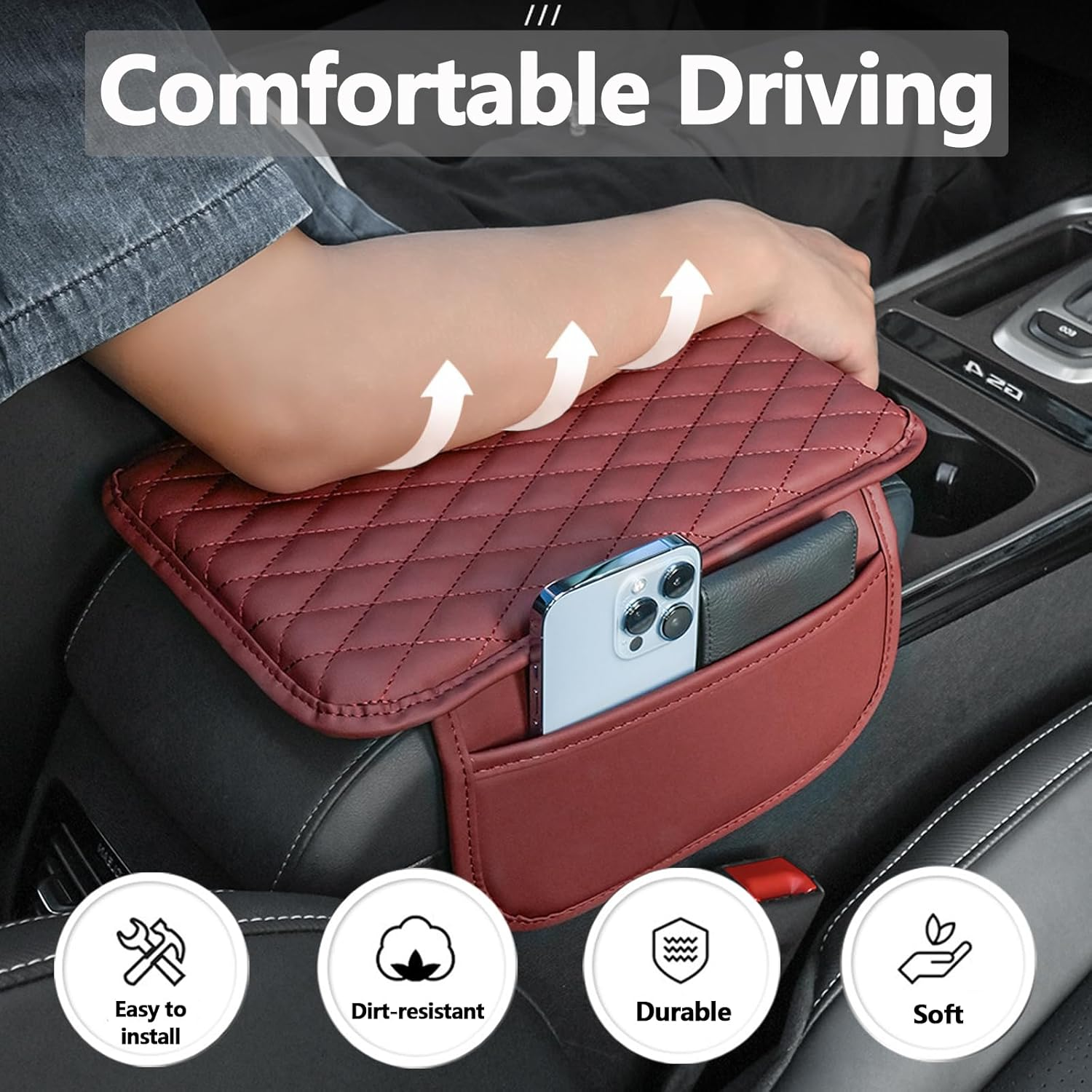 Upgraded Car Center Console Cover, Leather Armrest Cushion Pad with 2 Storage Bags, Microfiber Soft Waterproof Seat Box Cover Protector, Cars Interior Decor Accessories Fit for Most Vehicles - Grey-1 image number 3