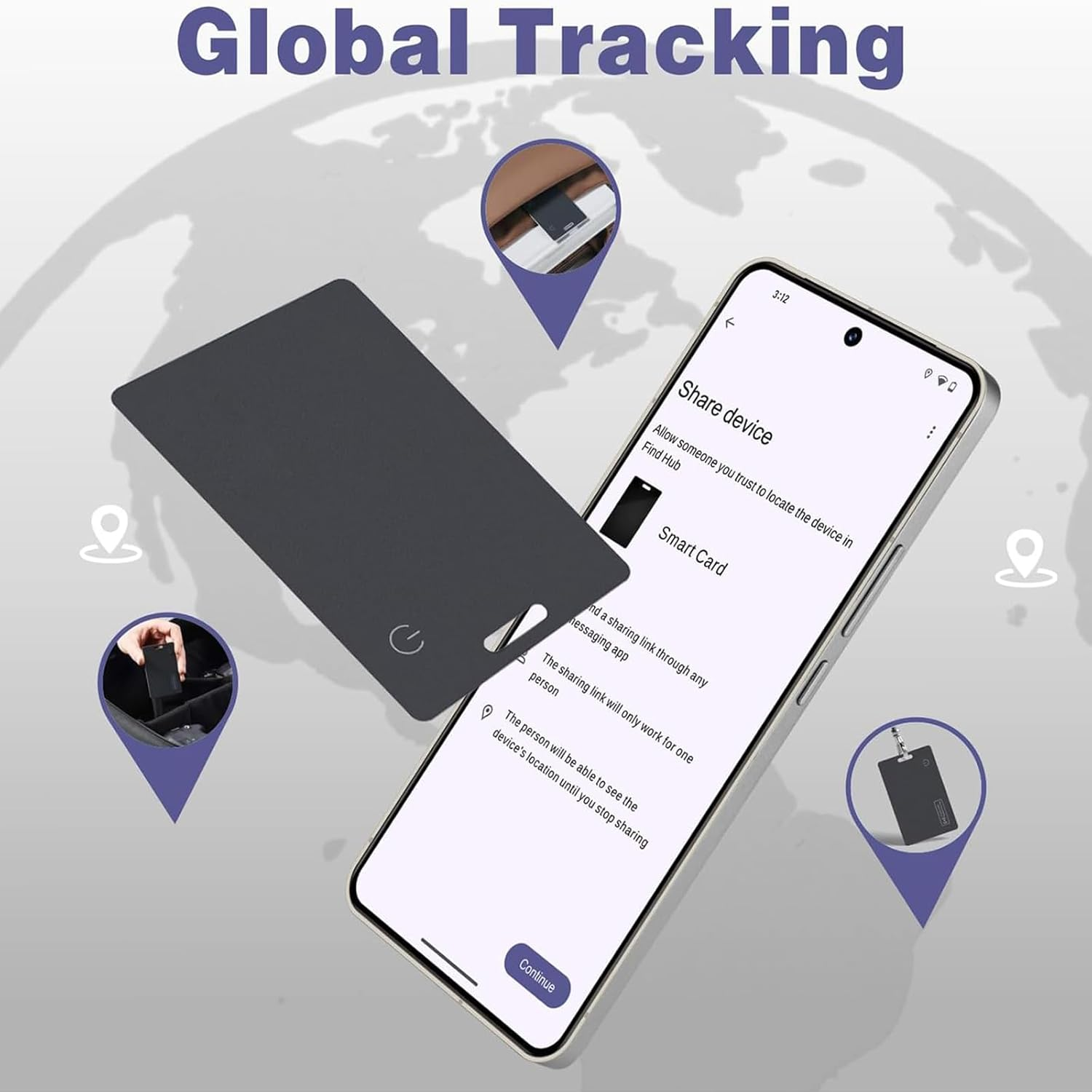 Wallet Finder for Android,Bluetooth Tracker Item Works with Google Find My Device(Find Hub)App,Ip68 Waterproof Google Certified Wallet Tracker Card,Wireless Rechargeable Tracking Tag,For Luggage,Tags image number 2