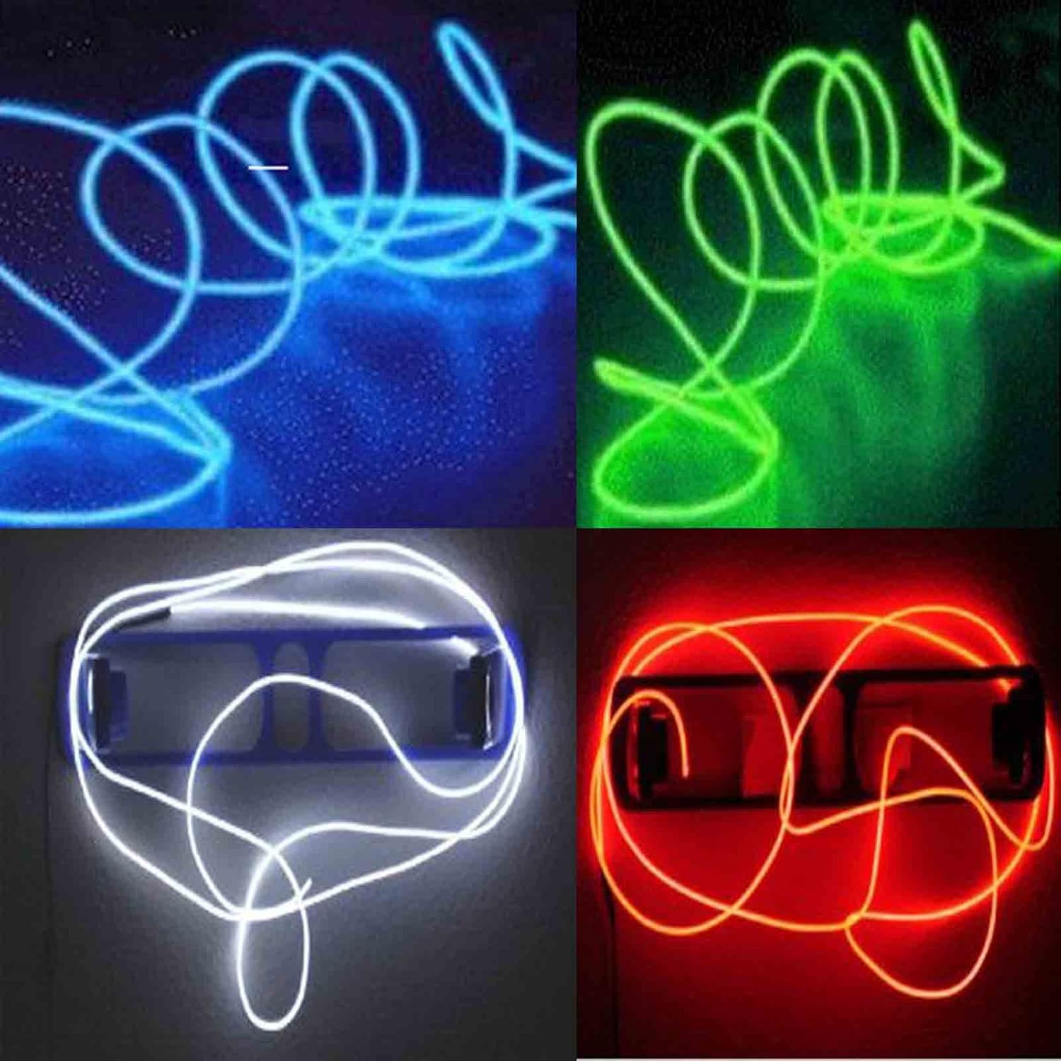 TDLTEK 4 Pack 15Ft Neon Glowing Strobing Electroluminescent Wire/El Wire(Blue, Green, Red, White) + 3 Modes Battery Controllers image number 4